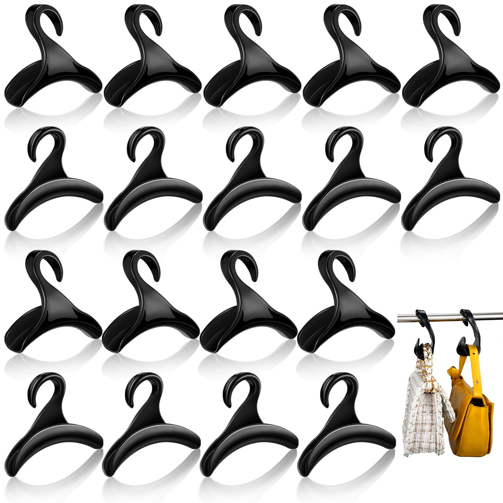 Maitys 18-Piece Acrylic Purse Hanger Hook Set - Space-Saving Handbag Organizer for Closet, Tote Bag Rack & Backpack Storage - Durable Over-The-Door Hooks for Purses, Satchels & Accessories (Black) - Perfect for Bedroom Closet Organization & Handbag Display
