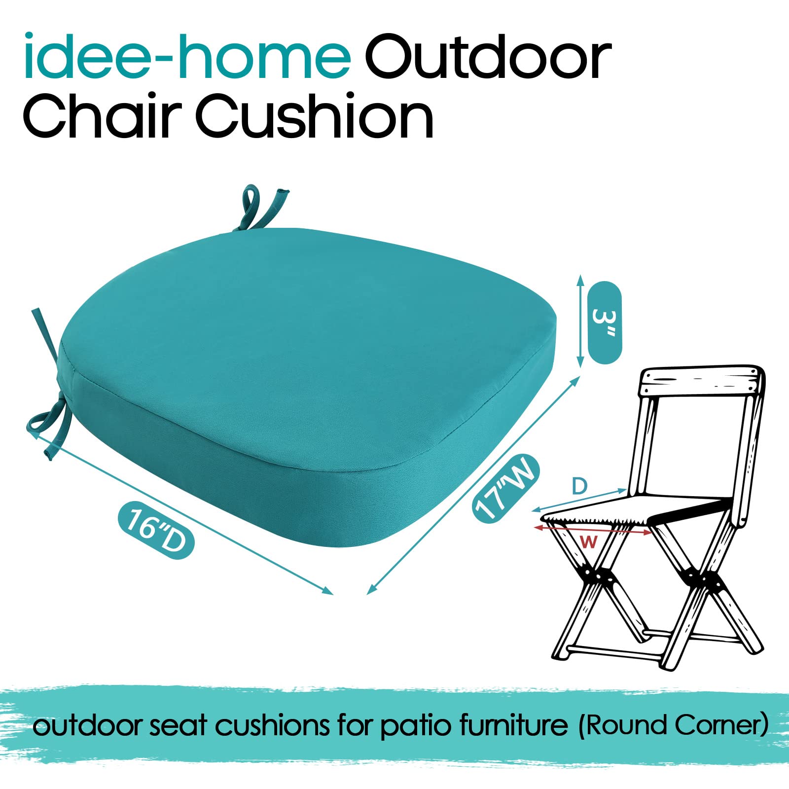 Idee-Home Outdoor Chair Cushions Set - Waterproof Thick Patio Seat Cushions with Ties for Dining Chairs, Indoor & Outdoor Furniture - Perfect for Backyard, Deck, Poolside & Garden Use