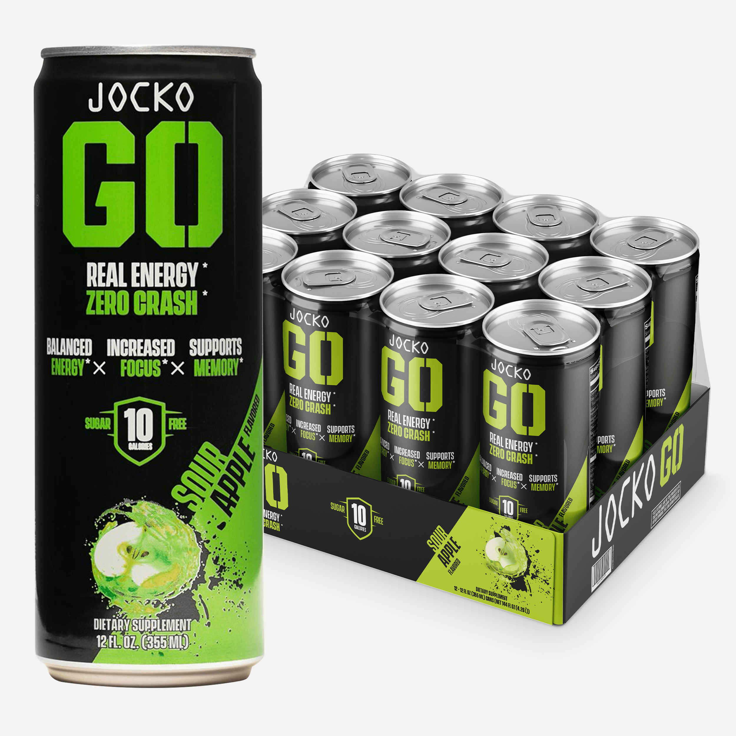 JOCKO GO Energy Drink - 12 Pack | Sugar-Free Pre Workout & Post Workout Supplement | Boost Energy & Focus for Gym, Running & Fitness