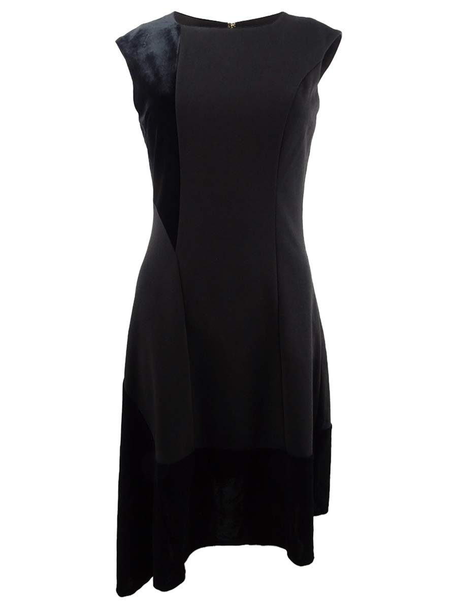 DKNY Women's Asymmetric Velvet Scarf Neck Scuba Dress in Black - Perfect for Cocktail Parties, Date Nights & Holiday Events