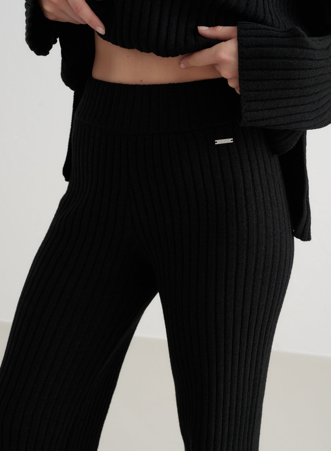 Stylish Black Rib Knit Pants for Women - High Waisted Stretchy Comfortable Lounge Pants - Perfect for Yoga, Home Wear & Casual Outfits