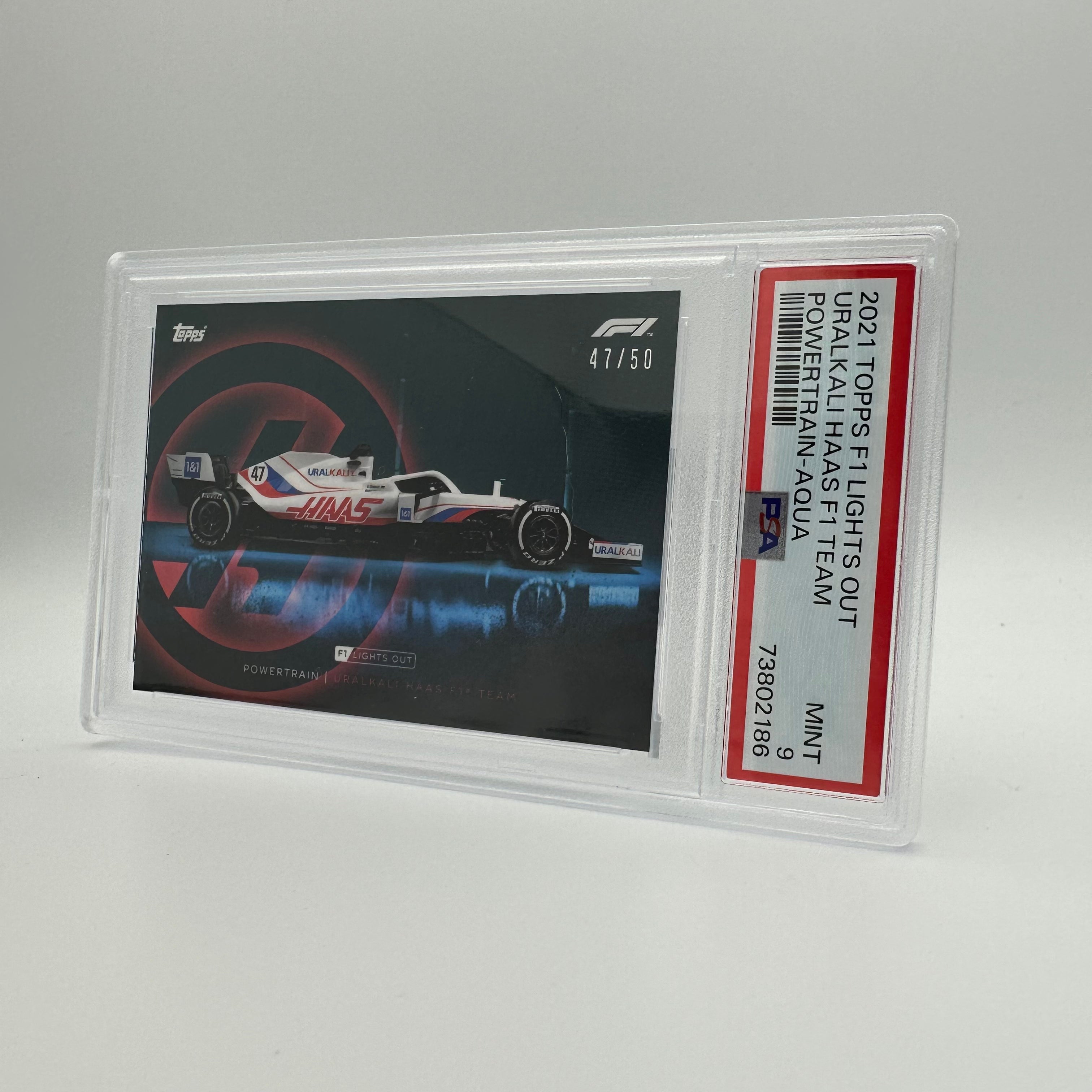 PSA 9 Graded 47/50 Uralkali Haas F1 Team Power Train Aqua - Rare F1 Racing Collectible for Display & Investment