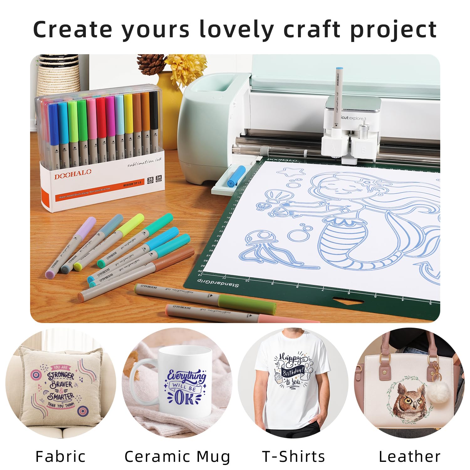 DOOHALO Sublimation Markers Infusible Ink Pens - Compatible with Cricut Maker 3, Maker, Explore 3, Air 2 & Air 1.0 - Perfect for Mug Press & EasyPress Projects - DIY T-Shirt, Tumblers & Sublimation Crafts