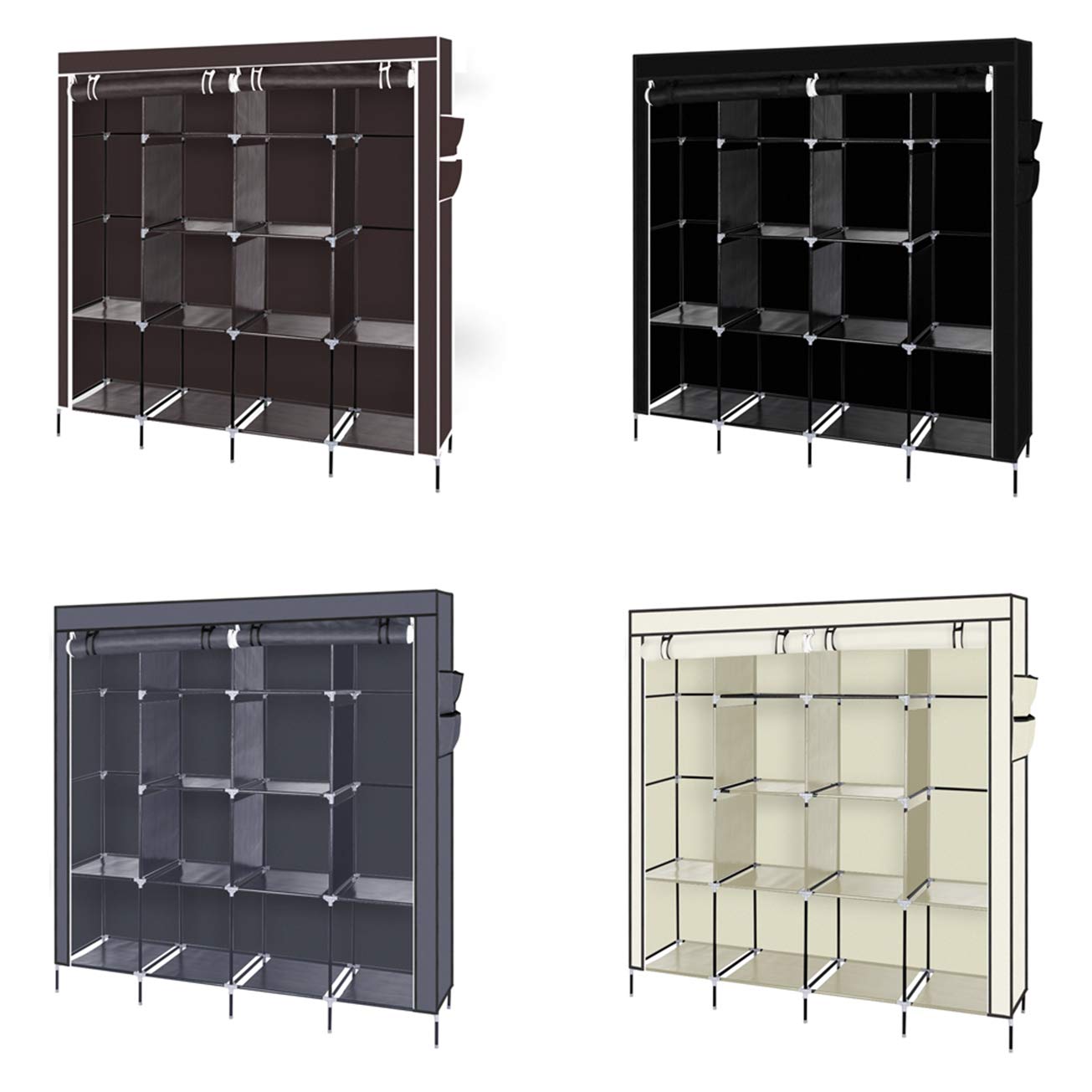 67 Inch Portable Wardrobe Closet Organizer with 12 Shelves & 4 Side Pockets | Heavy Duty Clothes Storage Rack with Protective Cover | Perfect for Bedroom, Dorm, Apartment & Small Space Organization