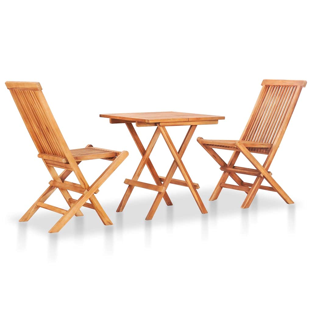 Premium 3-Piece Teak Wood Bistro Set with Cream White Cushions - Foldable Outdoor Dining Table & Chairs for Patio, Garden, Balcony or Coffee Bar