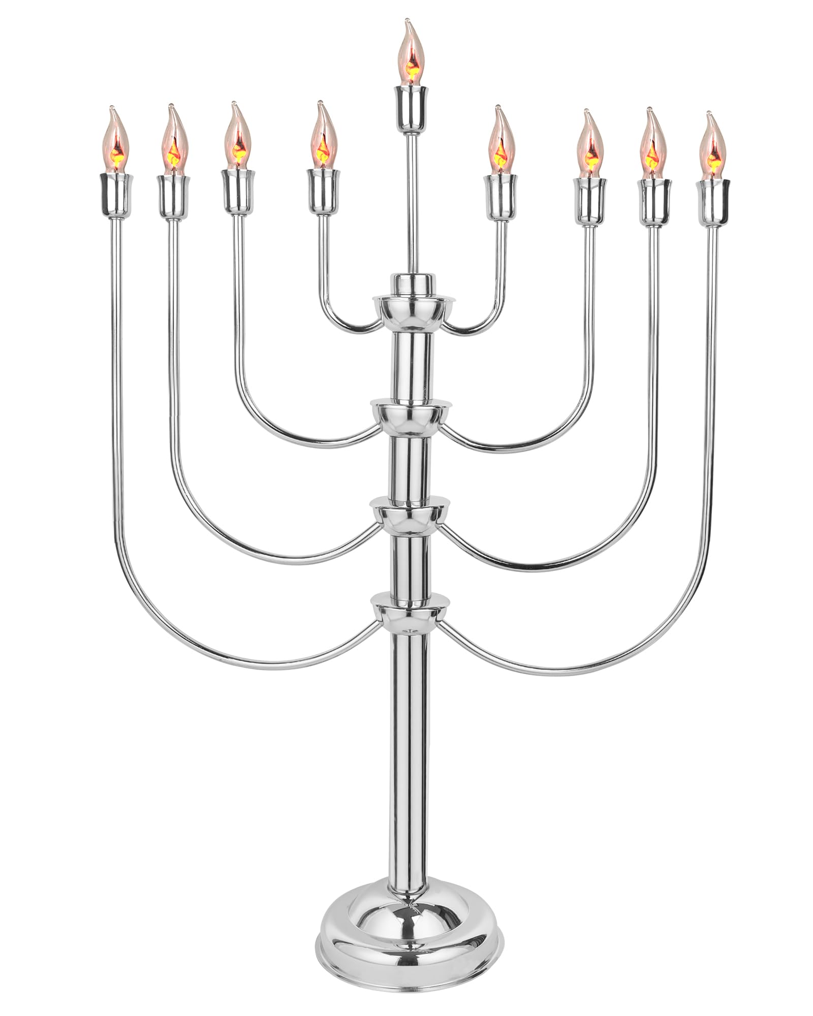 Large Electric Menorah for Hanukkah - 9-Branch Chrome Plated Hanukiah with Flickering LED Bulbs to Simulate Real Candles - Electronic Hanukkah Menorah for Home, Synagogue & Holiday Decorations