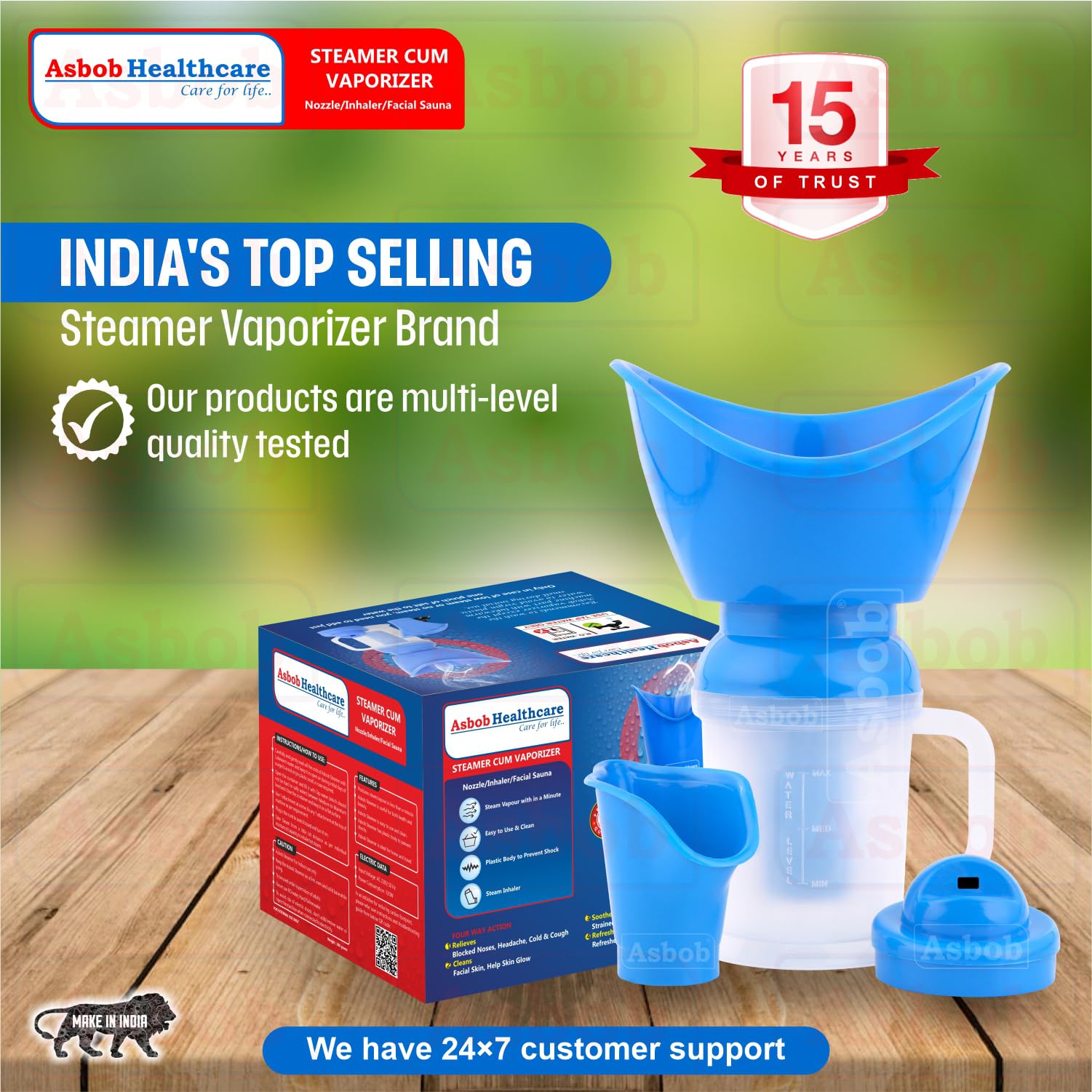 Asbob Steam Inhaler for Cold & Cough Relief - Facial Steamer & Vaporizer for Adults - Portable Nebulizer for Sinus Congestion, Dry Skin - Home & Travel Use (Blue)