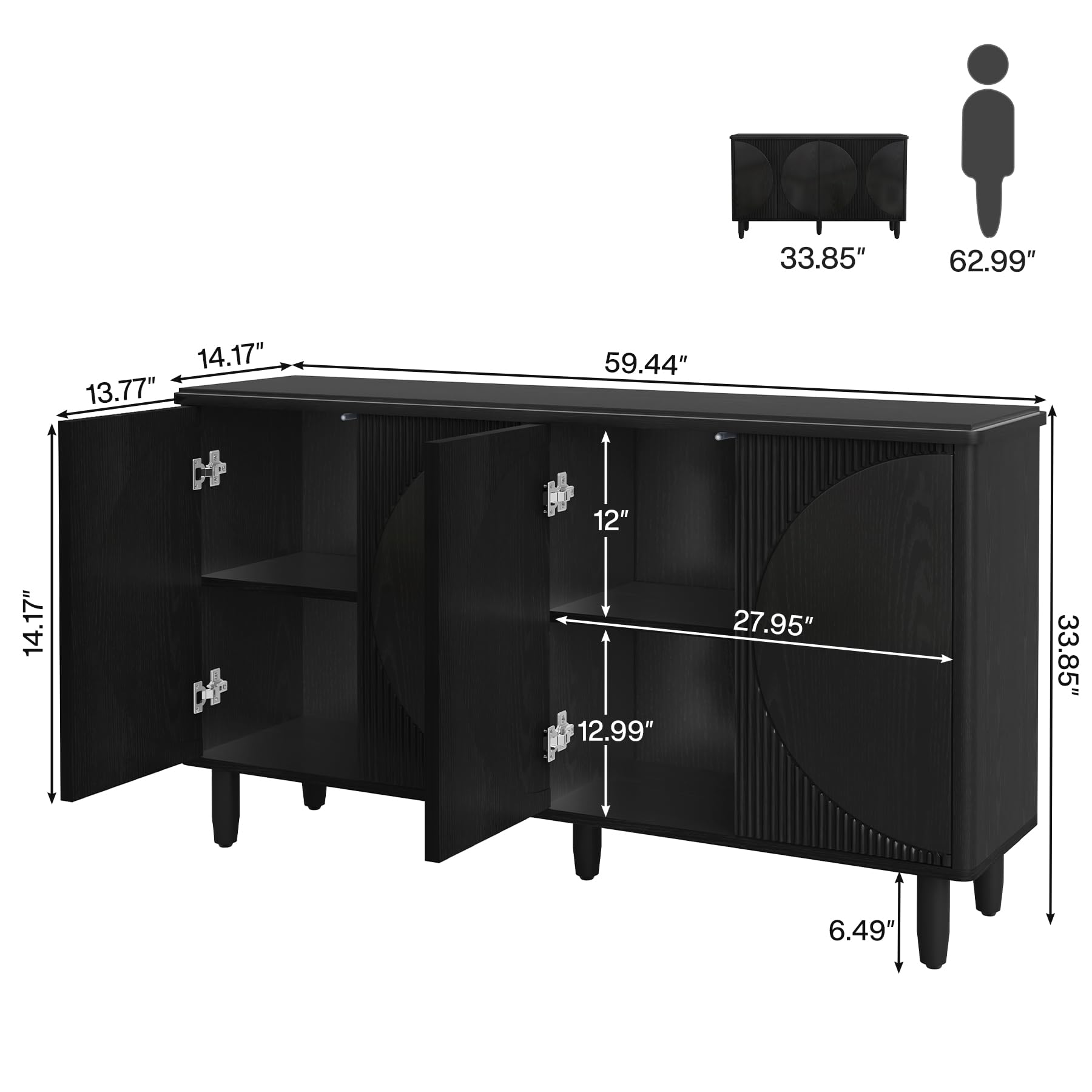 Tribesigns Modern All Black Buffet Cabinet Sideboard with Storage, Kitchen Dining Room Buffet Table with Doors for Living Room, Perfect for Home Organization and Stylish Storage Solutions