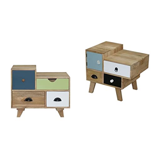 Modern Wooden Nightstand with Drawer - Natural Finish Multi-Color Bedside Table for Bedroom, Living Room & Guest Room - Compact Storage Solution for Lamps, Books & Essentials