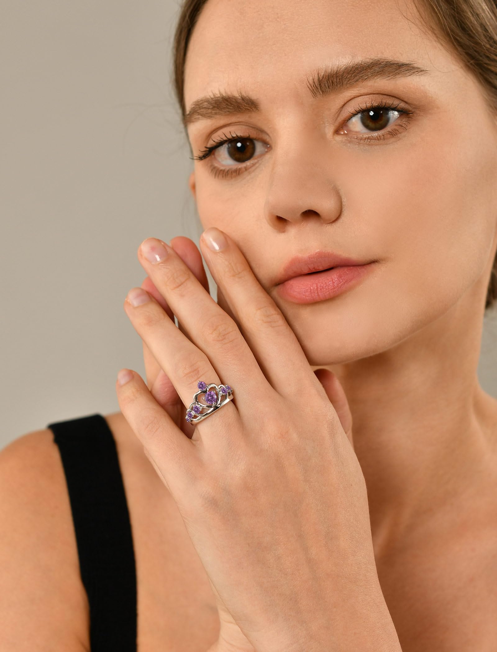 YL 925 Sterling Silver Heart Crown Engagement Rings for Women - Queen Birthstone Wedding, Anniversary Jewelry - Perfect for Proposals, Bridal Sets & Romantic Gifts