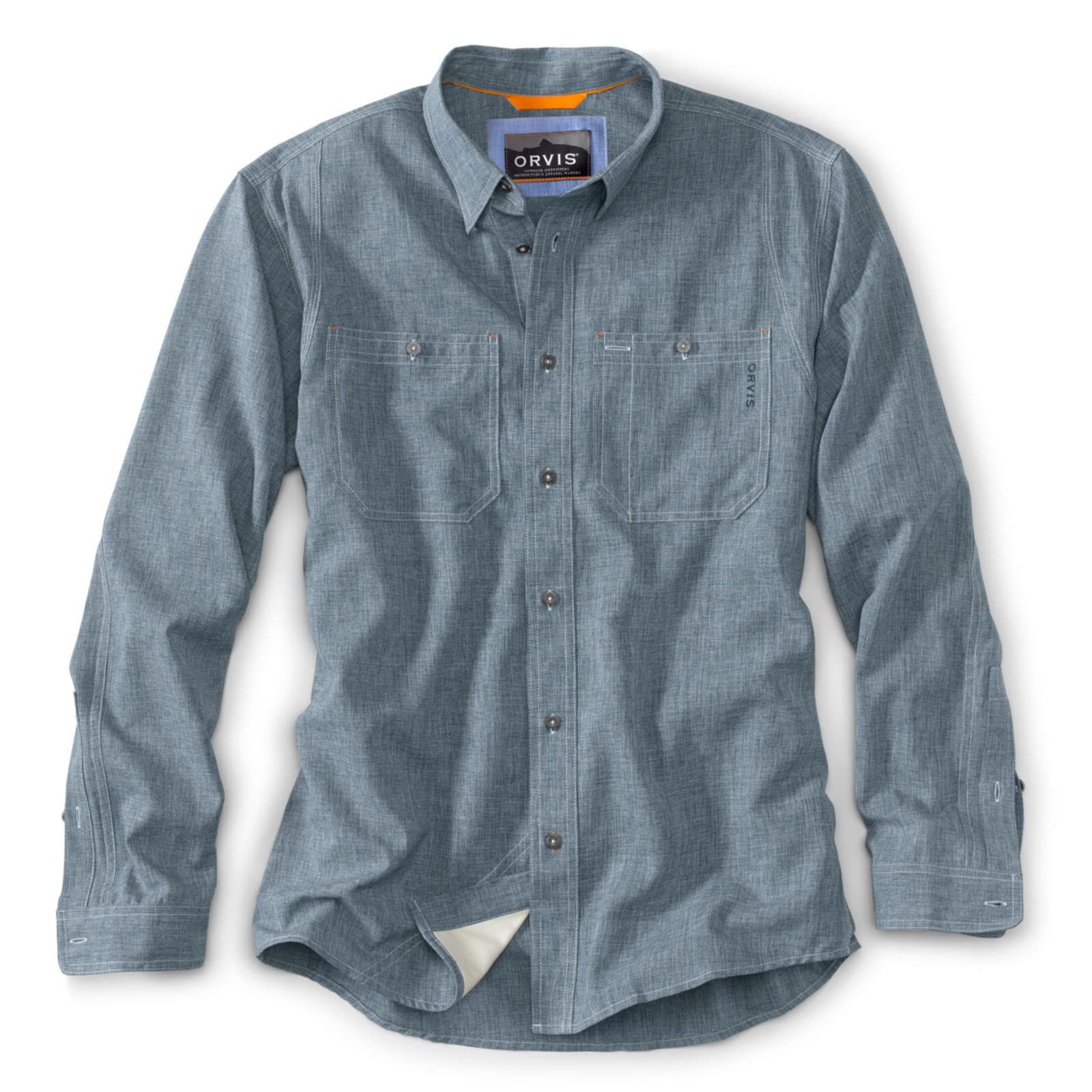 Orvis Tech Chambray Long Sleeve Men's Work Shirt - Lightweight Quick-Drying UPF 40 Casual Button Down Shirt for Outdoor Work, Hiking & Summer Wear