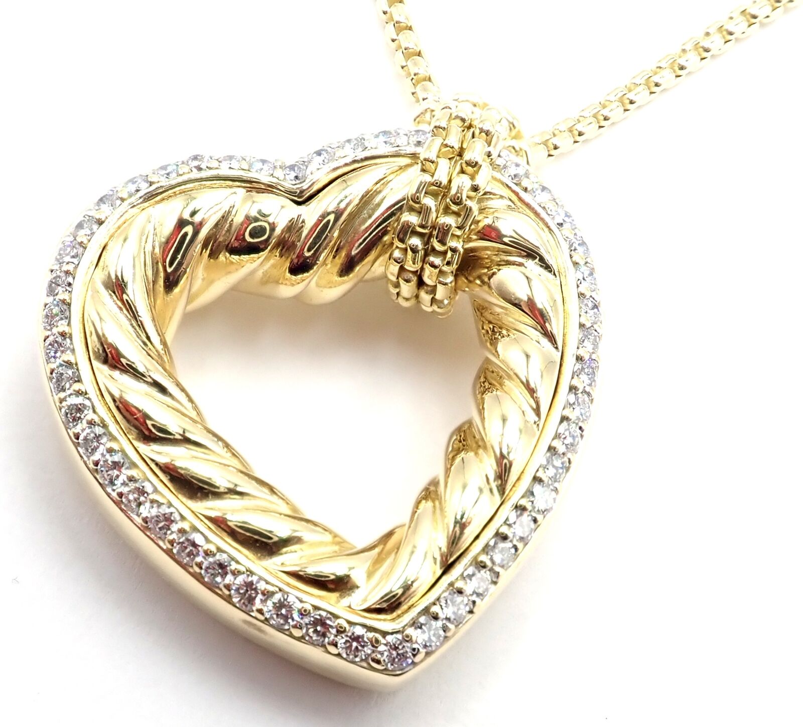 David Yurman 18K Yellow Gold Diamond Cable Heart Pendant Necklace - Elegant Jewelry Gift for Women, Perfect for Valentine's Day & Anniversary