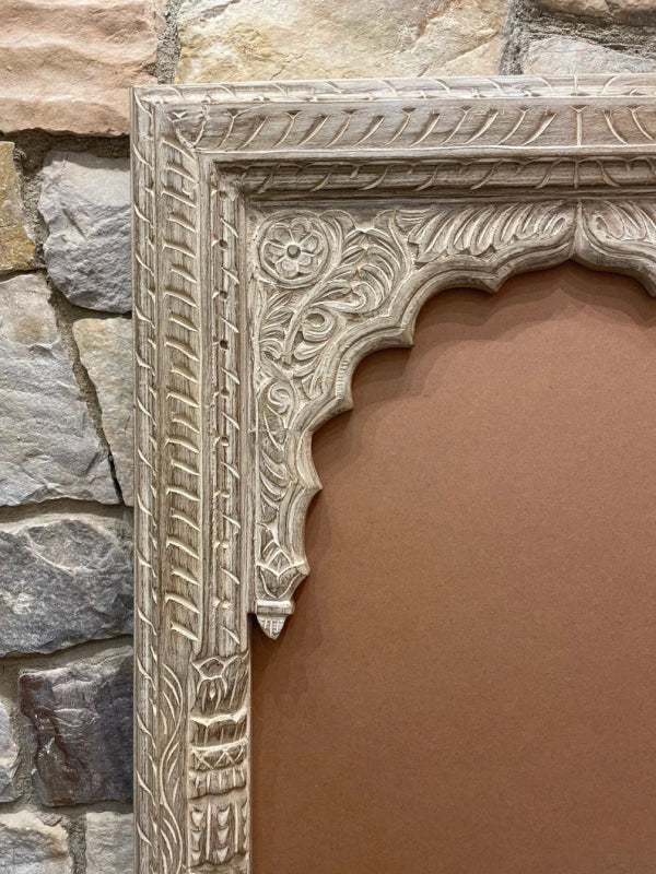 Hand Carved Exclusive Indian Wooden Floral Mirror - Elegant Wall Decor for Bedroom, Living Room & Bathroom