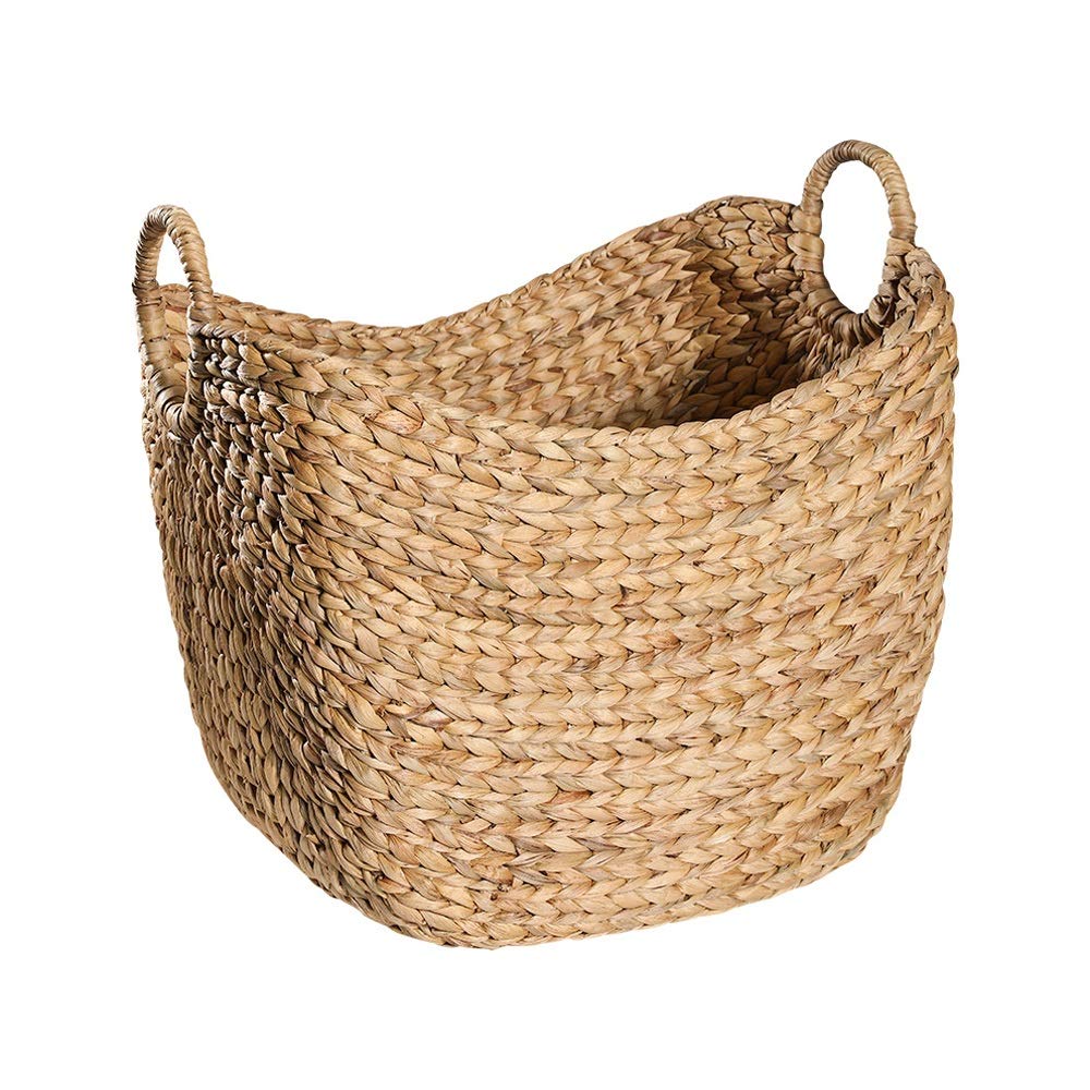 HOLPPO Large Seagrass Storage Basket with Handles - Natural Woven Rattan Basket for Blankets, Shoes, Towels & Laundry - Water Hyacinth Wicker Organizer for Home Decor & Storage - Perfect for Living Room, Bedroom & Bathroom Organization