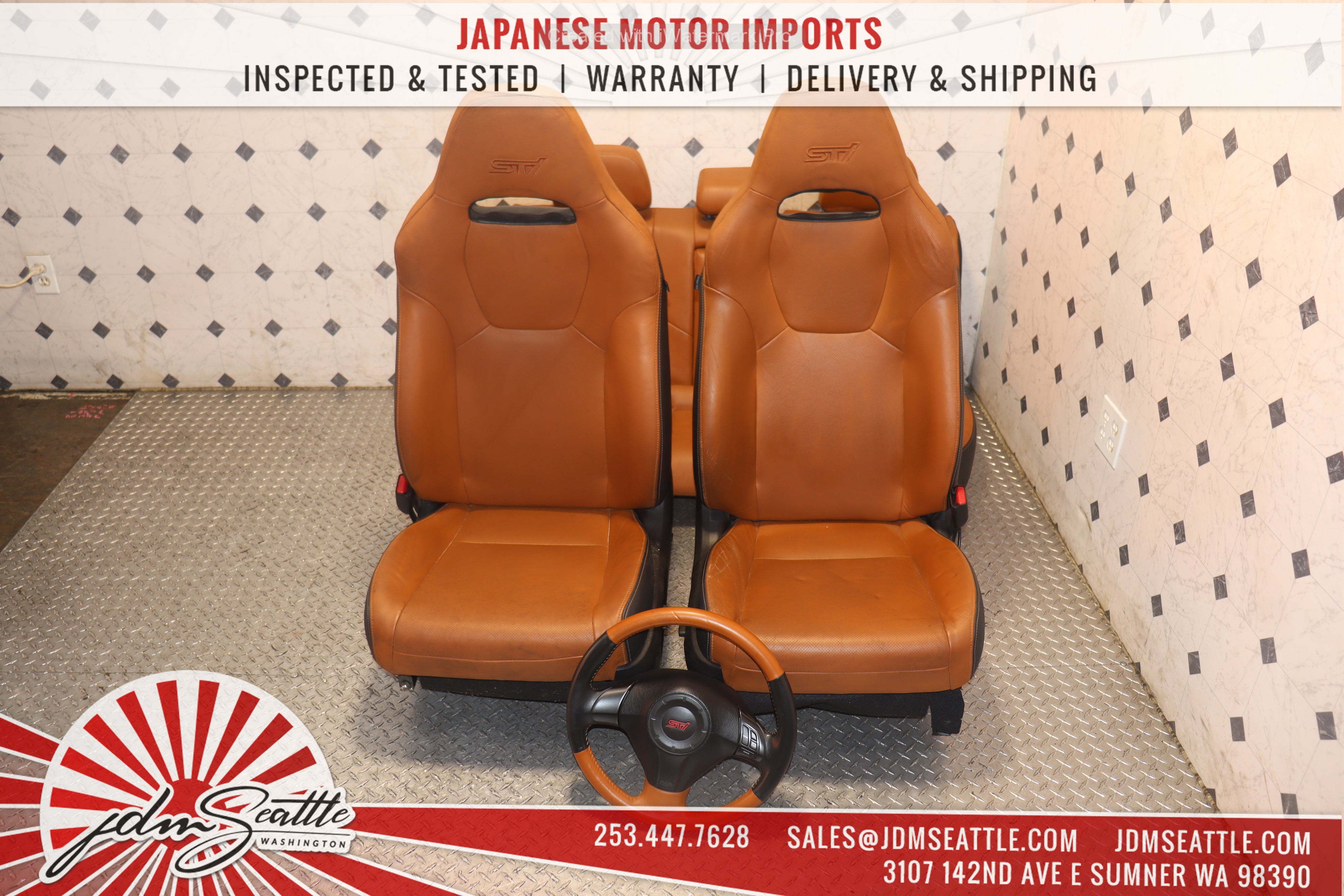 2008-2014 Subaru Impreza WRX STI Premium GRB GVF Complete Leather Power Seats Set with Steering Wheel - Front & Rear Seats for JDM Car Enthusiasts | Perfect for Upgrades & Restorations