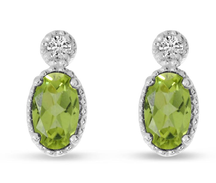 Oval Peridot Millgrain Birthstone Earrings - August Birthstone Jewelry for Women - Perfect for Birthday Gifts, Anniversaries & Special Occasions