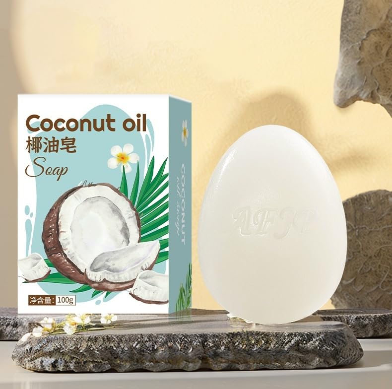 Natural Coconut Oil Soap Bar - Lye-Free, 100% Pure Coconut & Olive Oil Blend, 3.5oz/100g (4-Pack) - Gentle Cleansing for Face, Body & Sensitive Skin, Vegan & Eco-Friendly