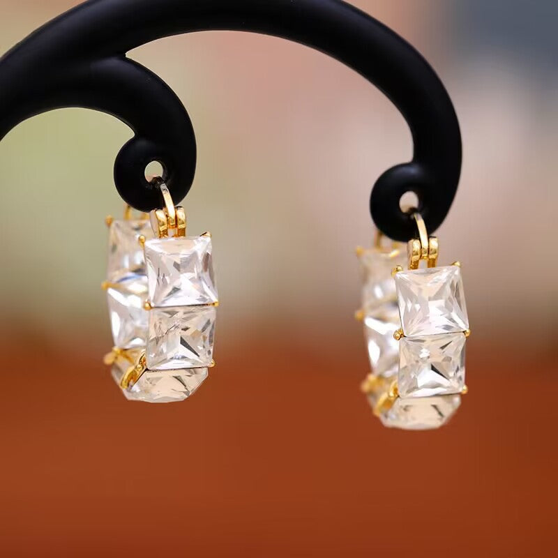 Geometric Ice Cube Crystal Huggies Hoop Earrings for Women | A7551 | Trendy Everyday Jewelry for Work, Party & Casual Outfits