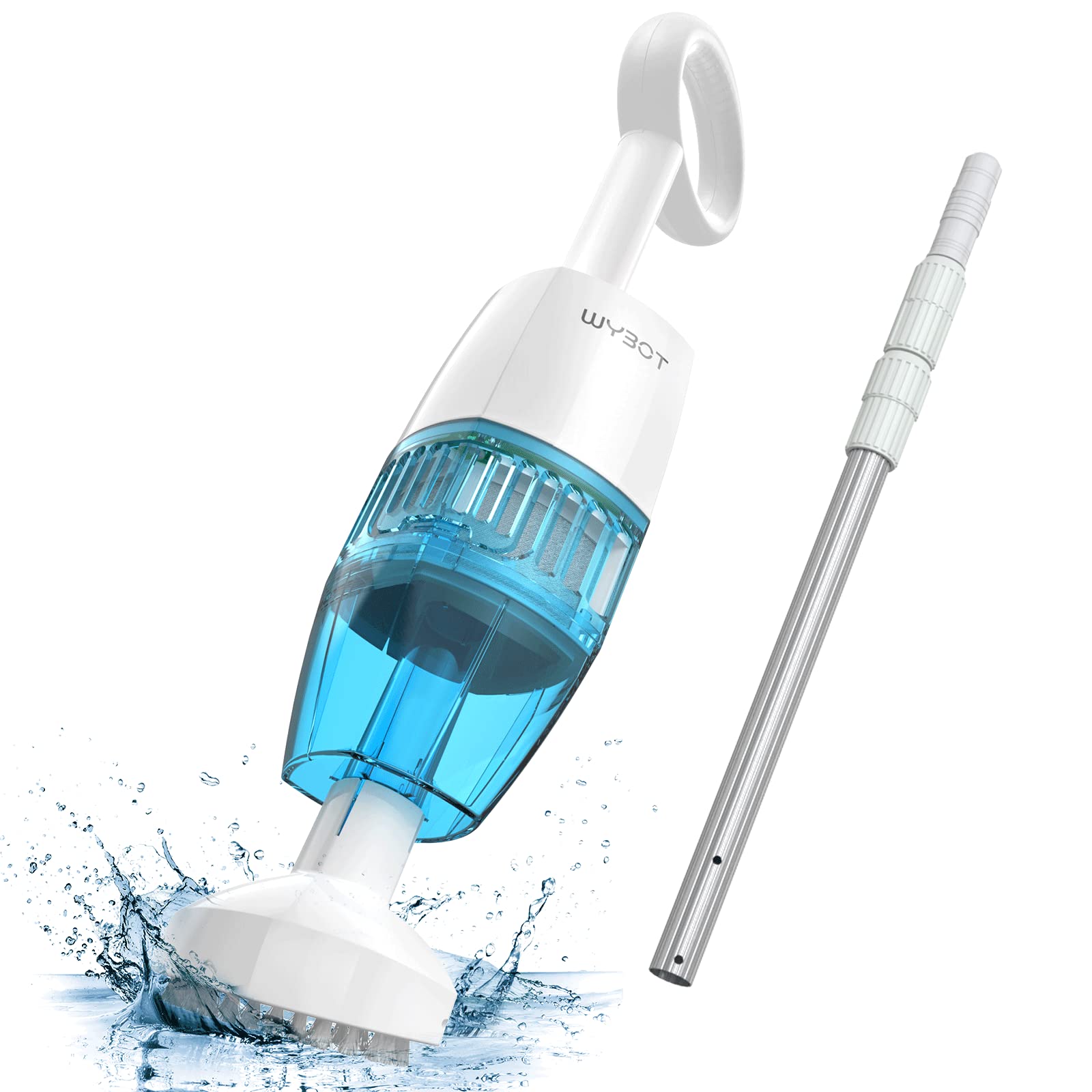 2023 Upgraded WYBOT Cordless Pool Vacuum Cleaner - Rechargeable Handheld Pool Cleaner with Telescopic Pole, 60 Mins Runtime & Powerful Suction for Deep Cleaning | Ideal for Above Ground Pools, Spas, Hot Tubs - Perfect for Weekly Pool Maintenance and Quick Spot Cleaning