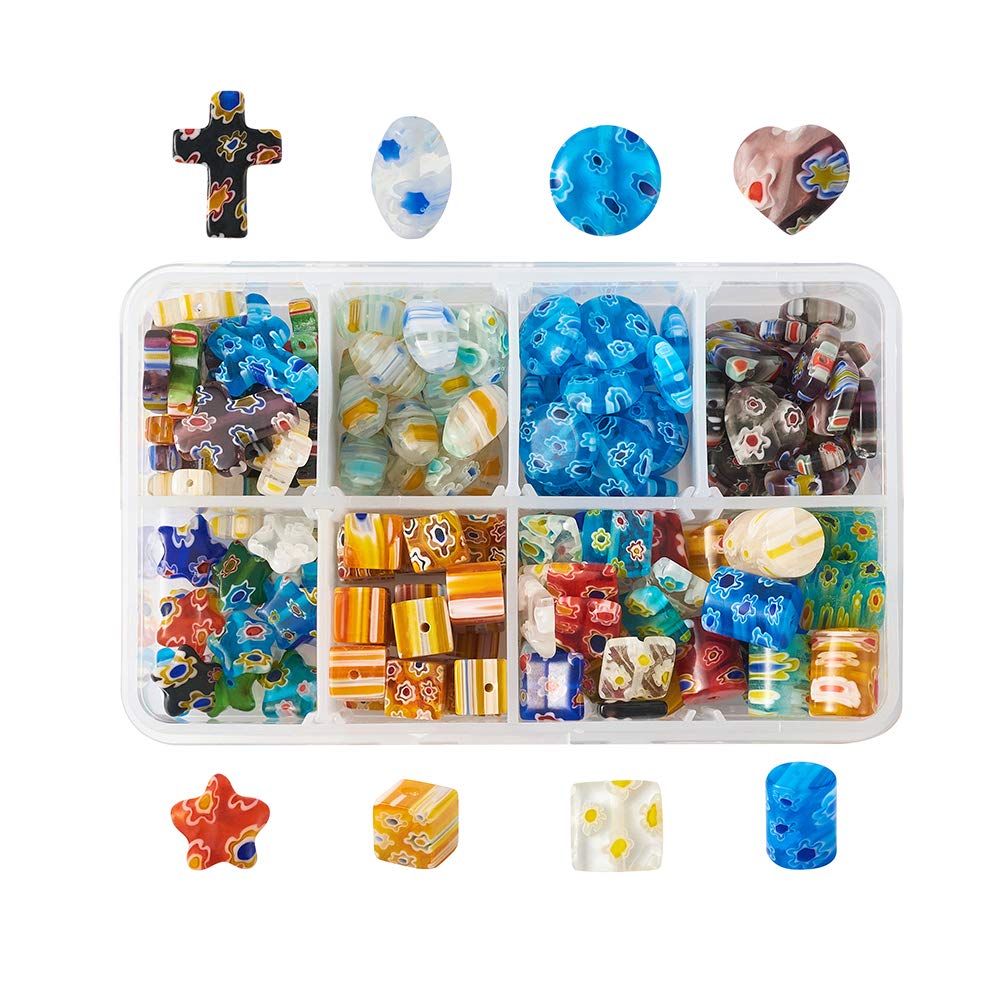 165pcs Handmade Millefiori Glass Beads Mixed Shapes - Flower Spacer Beads for DIY Jewelry Making (Bracelet, Necklace, Earrings) - Perfect for Crafting, Gifts & Boho Style Accessories