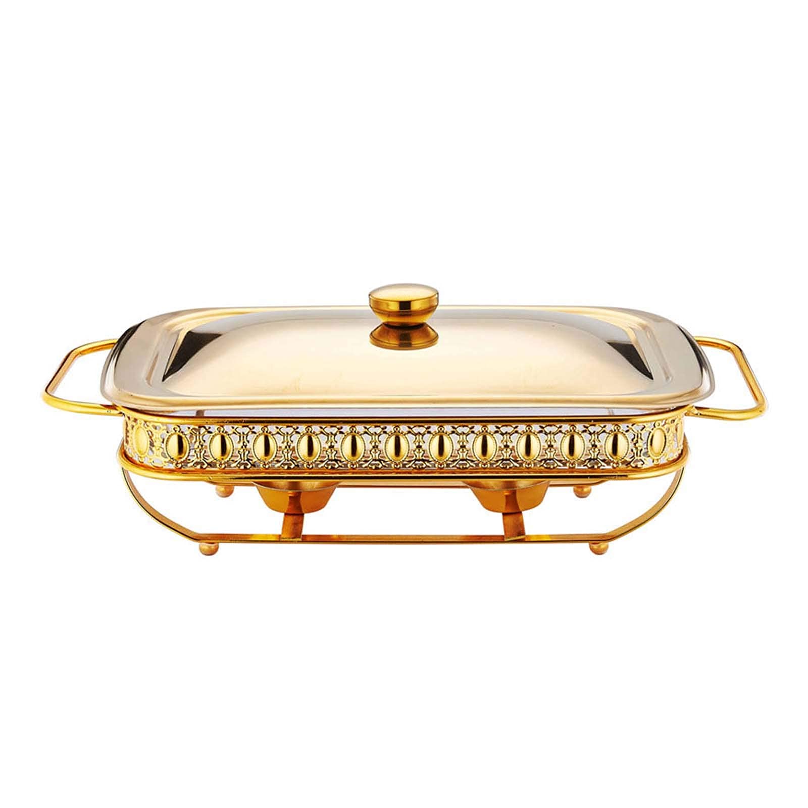 Premium Stainless Steel Chafing Dish Set with Lid & Oven-Safe Glass Tray – 2L Rectangle Buffet Warmer for Catering, Parties & Kitchen Use (Gold) – Ideal for Buffets, Weddings, Banquets & Food Service