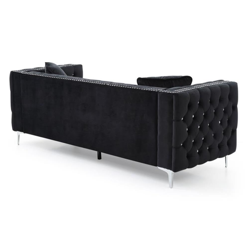 Glory Furniture Paige Velvet Sofa in Black - Luxurious Velvet Upholstered Living Room Couch for Modern Home Decor