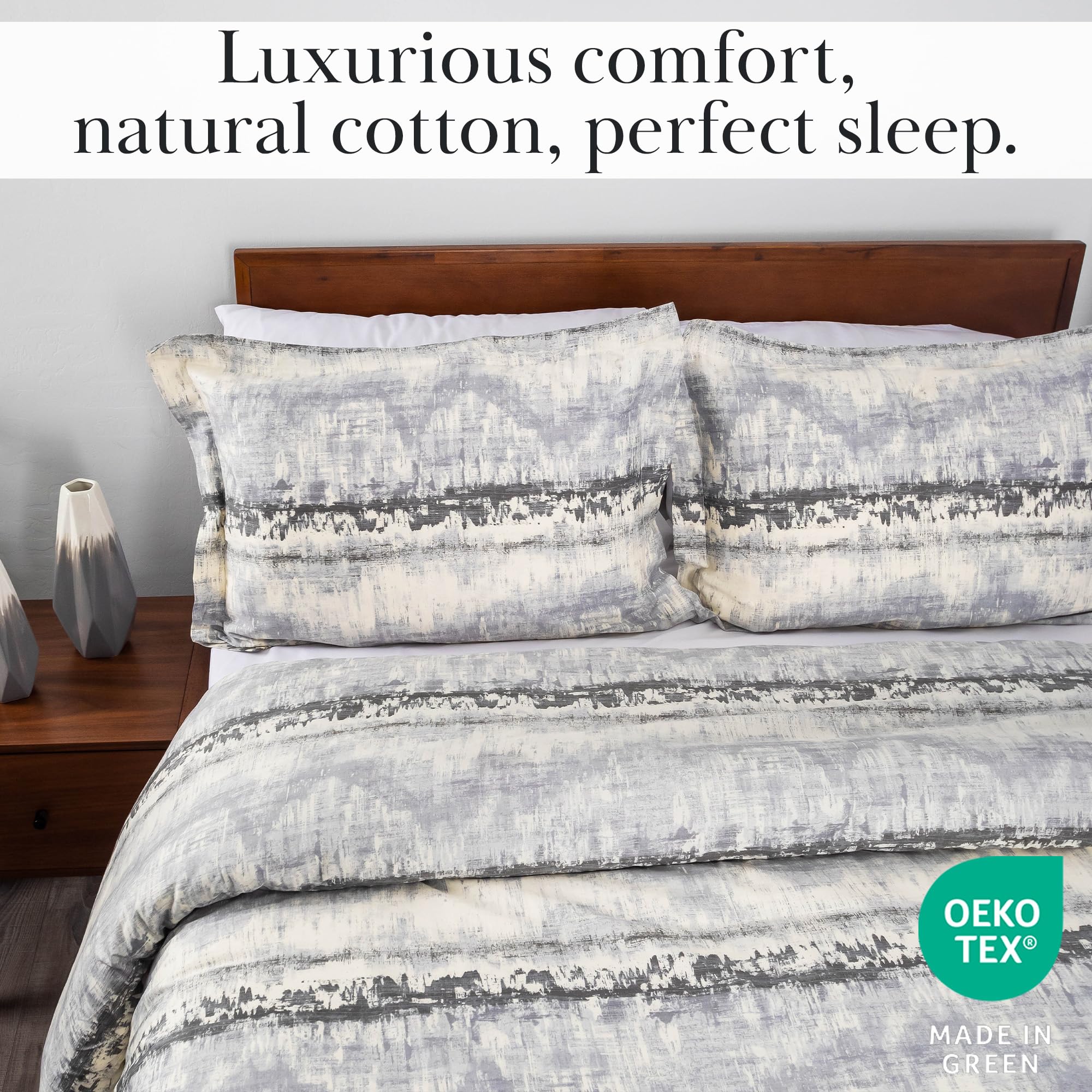 100% Cotton King Size Duvet Cover - Soft 300 Thread Count Sateen Weave | Luxury Hotel Collection | Machine Washable Grey Comforter Cover for California King Beds | Perfect for Master Bedrooms & Guest Rooms