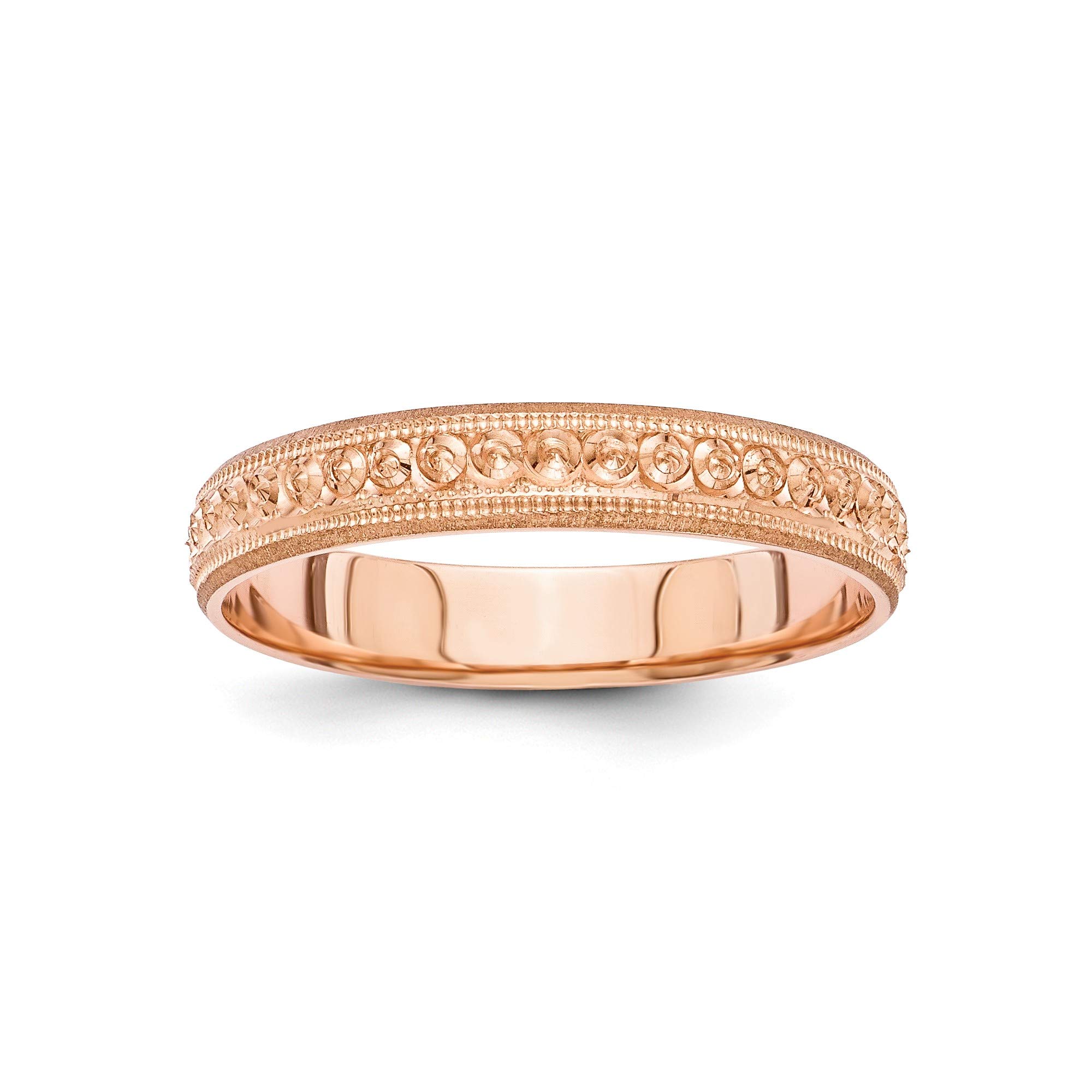 14K Rose Gold 3mm Etched Wedding Band Ring - Size 6, Durable & Elegant Bridal Jewelry for Women - Perfect for Engagement, Anniversary & Romantic Gifts
