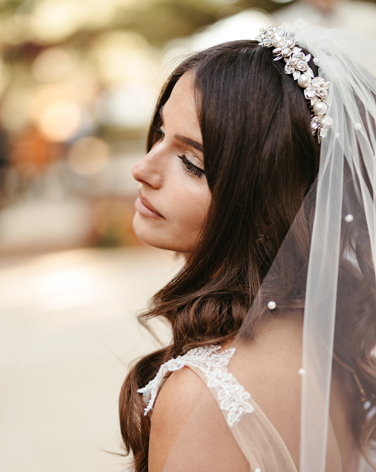 Vintage Leaf & Crystal Low Crown Bridal Headpiece with Large Pearls – Steph by Kezani | Wedding, Prom, Vintage Theme Party Accessory