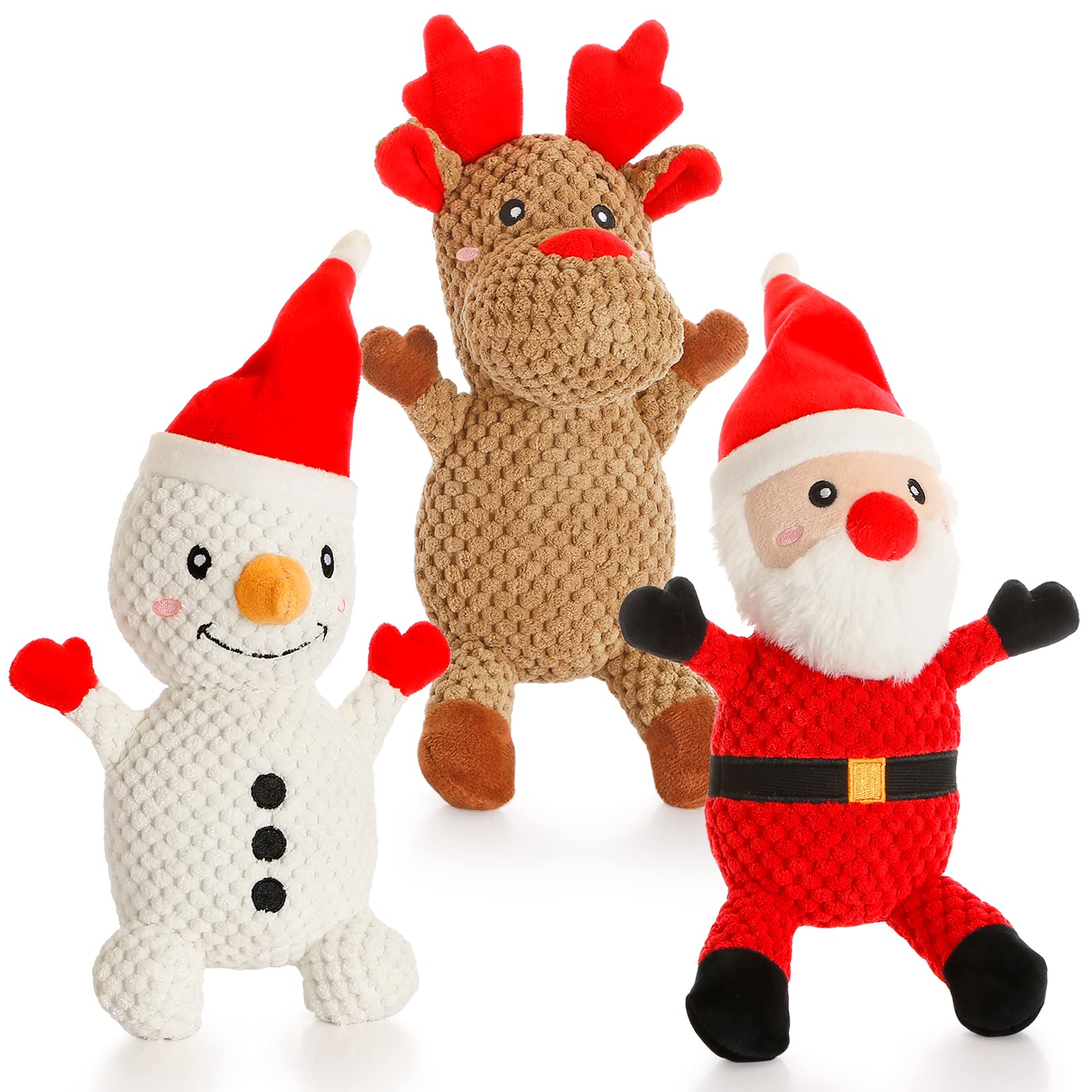 Senneny 3 Pack Christmas Dog Toys - Santa, Reindeer & Snowman Plush Squeaky Toys for Puppies & Dogs | Interactive Chew Toys for Small, Medium & Large Breeds | Perfect for Holiday Playtime & Training Gifts