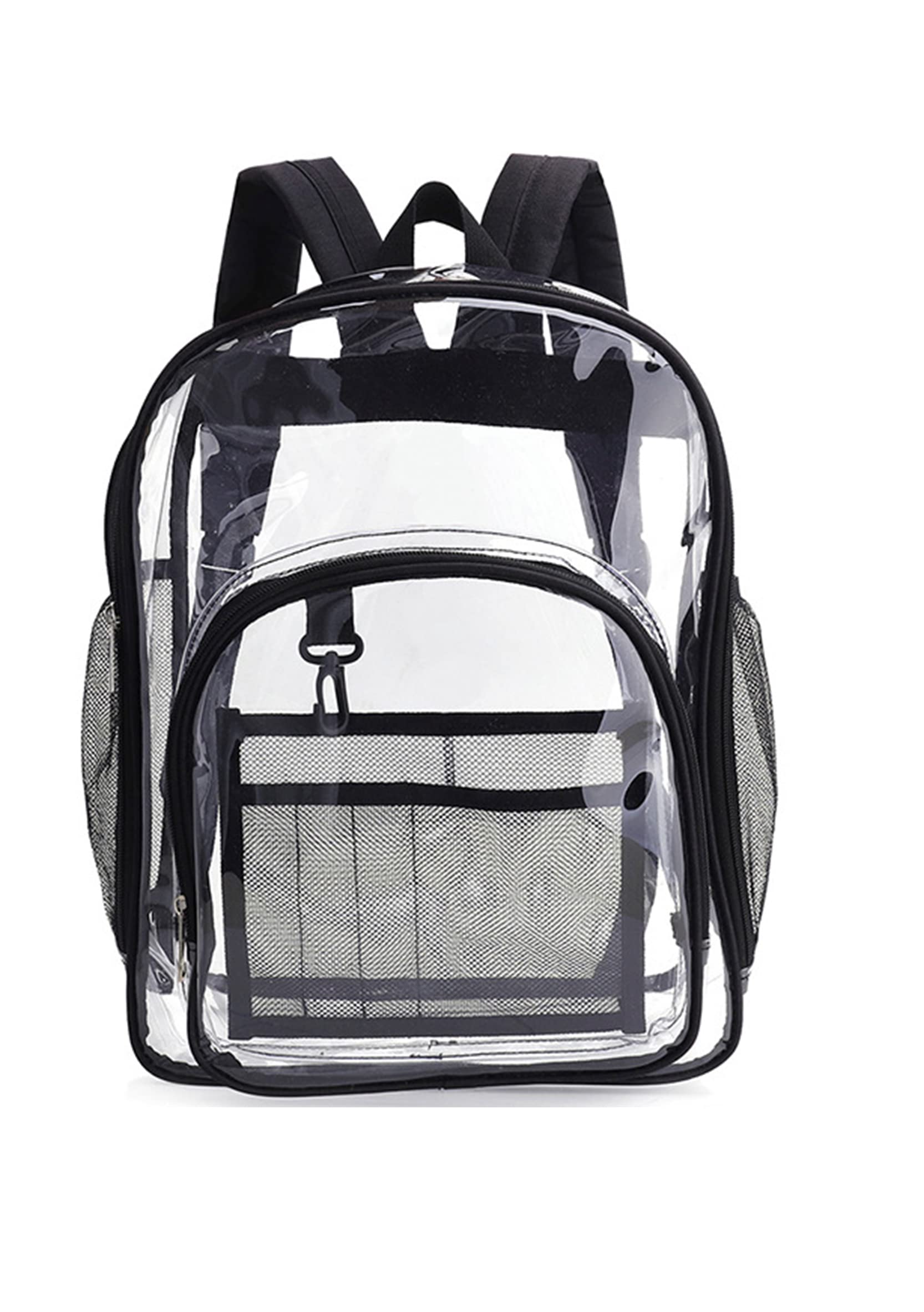 Clear Heavy Duty PVC Transparent Backpack - Reinforced Straps for College & Workplace - See Through Mini Backpack (Black) - Perfect for School, Travel & Security Checkpoints