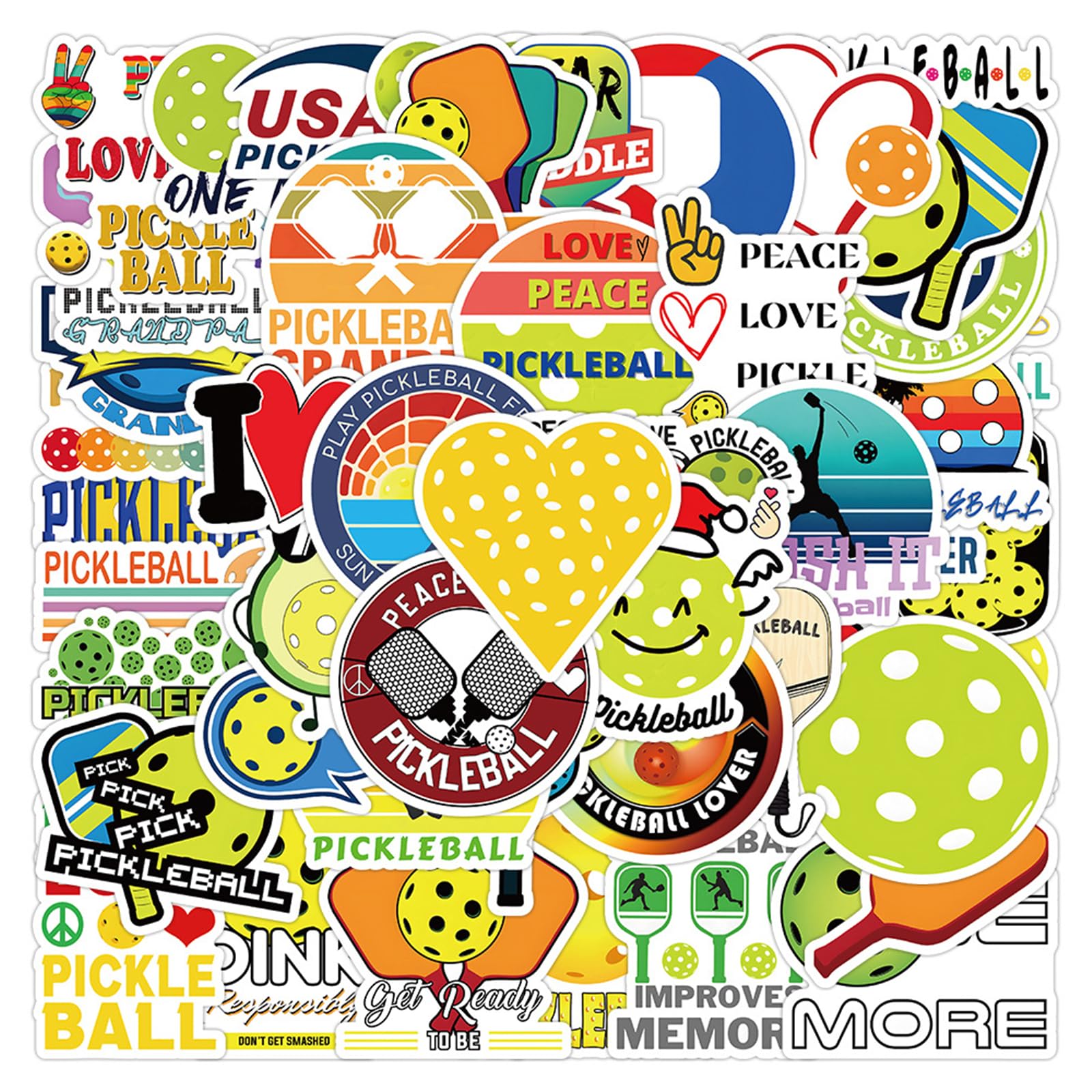 50PCS Waterproof Pickleball Stickers - Vinyl Decals for Water Bottles, Skateboards, Luggage - Perfect Gift for Pickleball & Sports Lovers - Great for Tournaments, Team Spirit & Fan Decorations