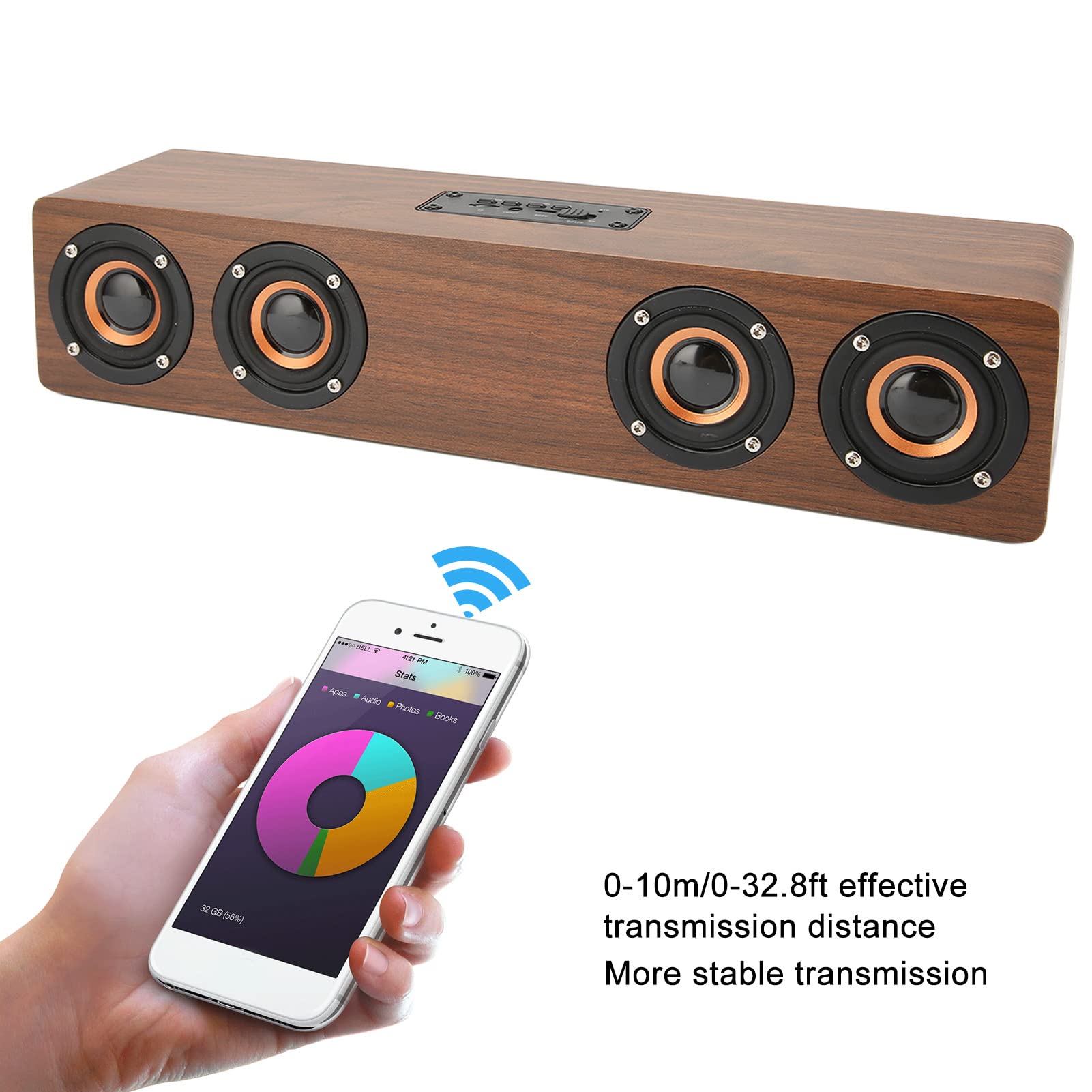 Retro Wooden Wireless Speaker with Subwoofer & Surround Sound - Hands-Free Calling, MDF Resonance Box, Home Music & Alarm Clock - Perfect for Living Room, Bedroom, and Office (Brown Wood Grain)