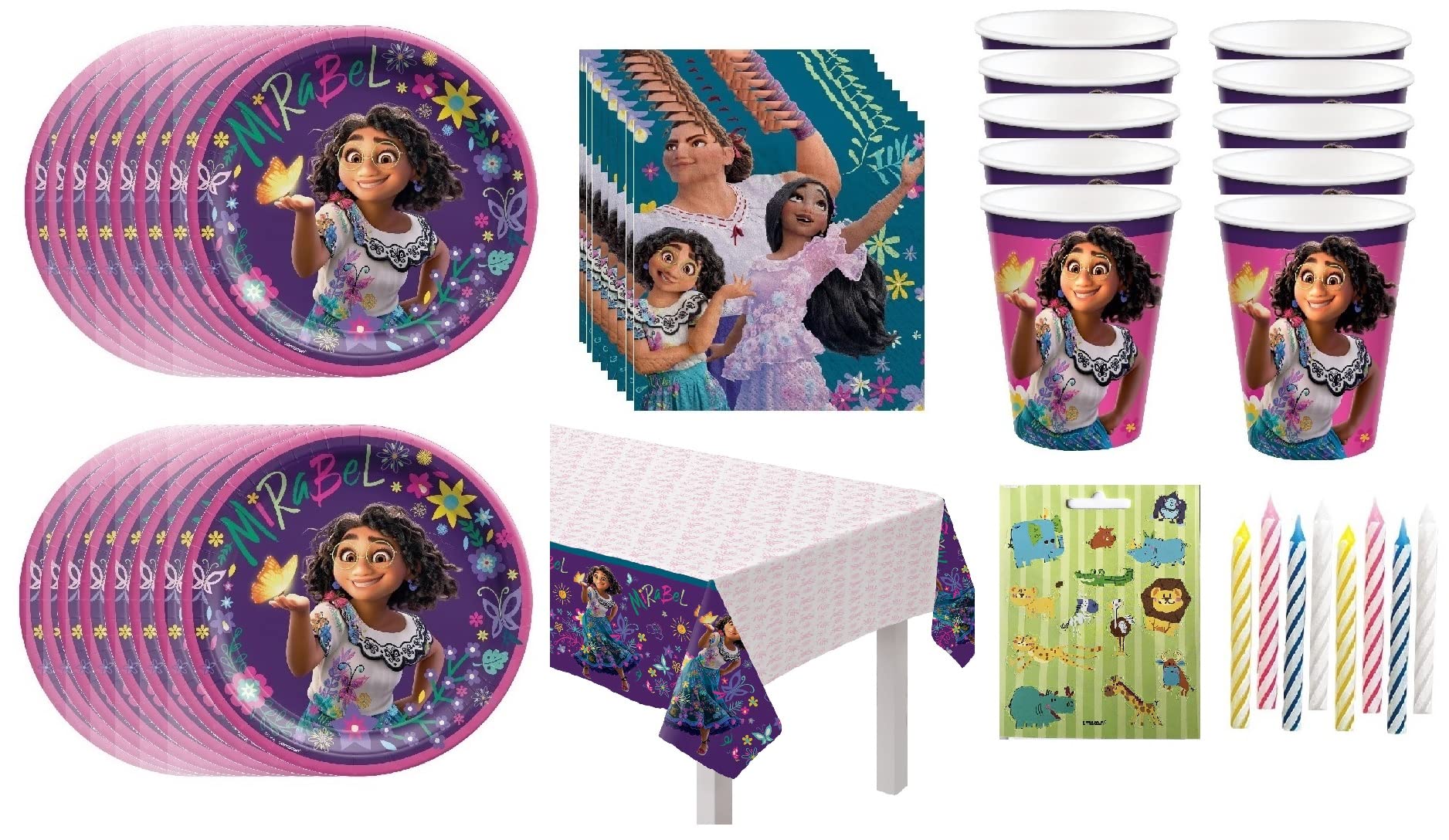Encanto Birthday Party Supplies Set for 16 Guests - 8.5 Inch Decorative Plates, 9oz Cups, 20 Napkins & 54x108 Inch Table Cover - Disney Themed Party Decorations for Kids Birthday Celebration