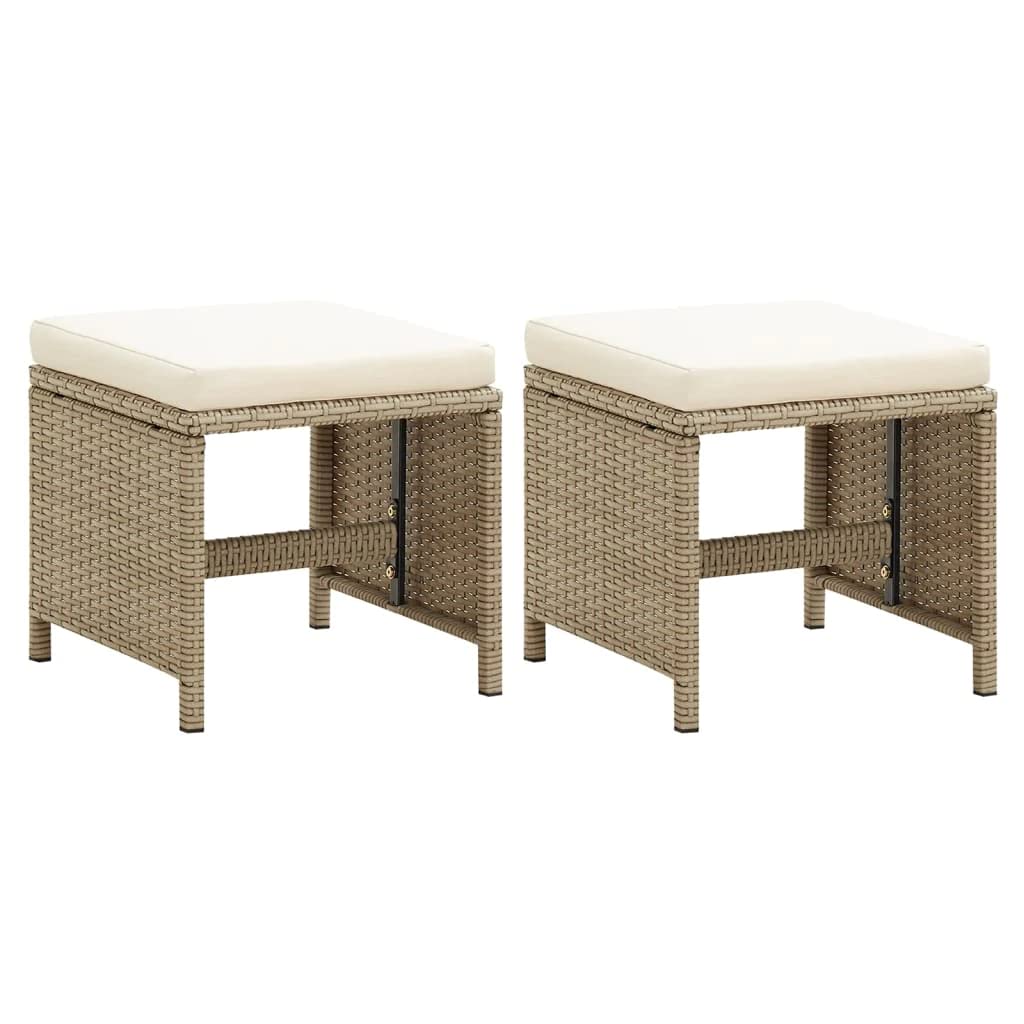 2-Pack Black Poly Rattan Garden Stools with Cushions - Outdoor Patio Furniture for Backyard, Poolside & Balcony Relaxation