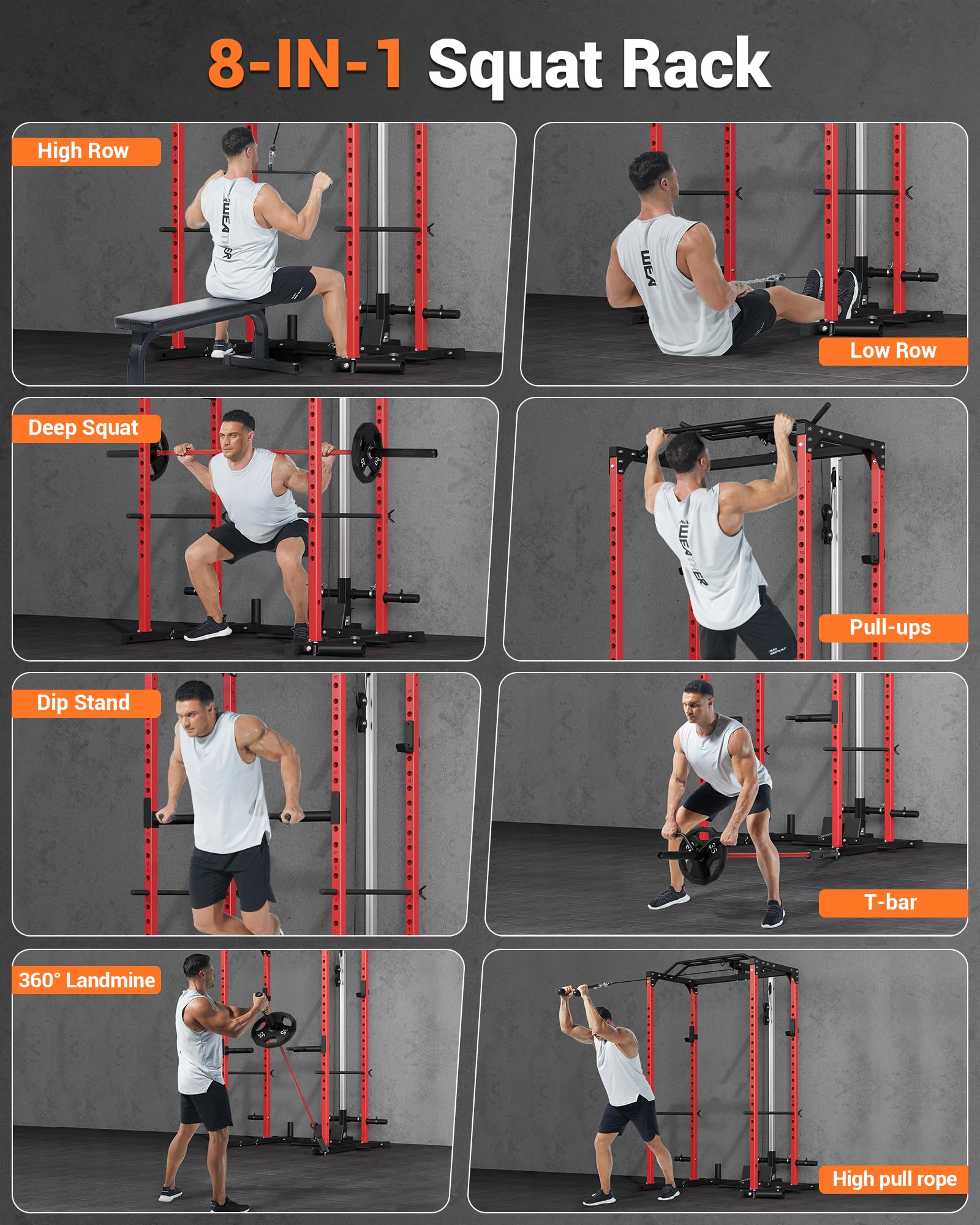 Heavy Duty Power Cage - 1200lbs Weight Capacity Multi-Function Squat Rack with Pulley System & Dip Bars | Home Gym Equipment for Strength Training, Weight Lifting & CrossFit Workouts | Perfect for Garage Gyms & Home Fitness Spaces