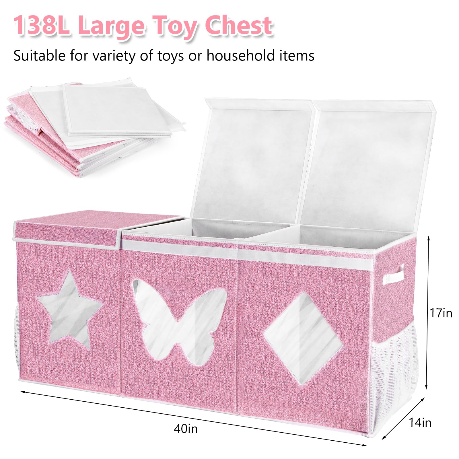 Extra Large Collapsible Toy Storage Box with Lid - Sturdy Kids Toy Organizer Chest for Boys & Girls, Nursery, Playroom, Bedroom, Closet (40x14x17 Inches) - Perfect for Organizing Stuffed Animals, Legos & Kids Toys