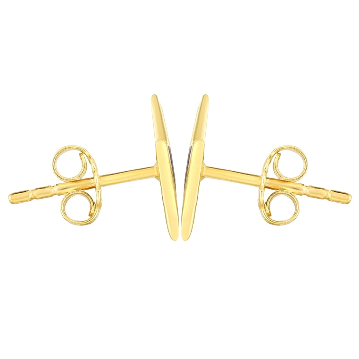 14K Yellow Gold 10x3mm Lightning Bolt Black Enamel Stud Earrings with Butterfly Backings for Women - Elegant Punk Jewelry for Everyday Wear, Parties & Gifts
