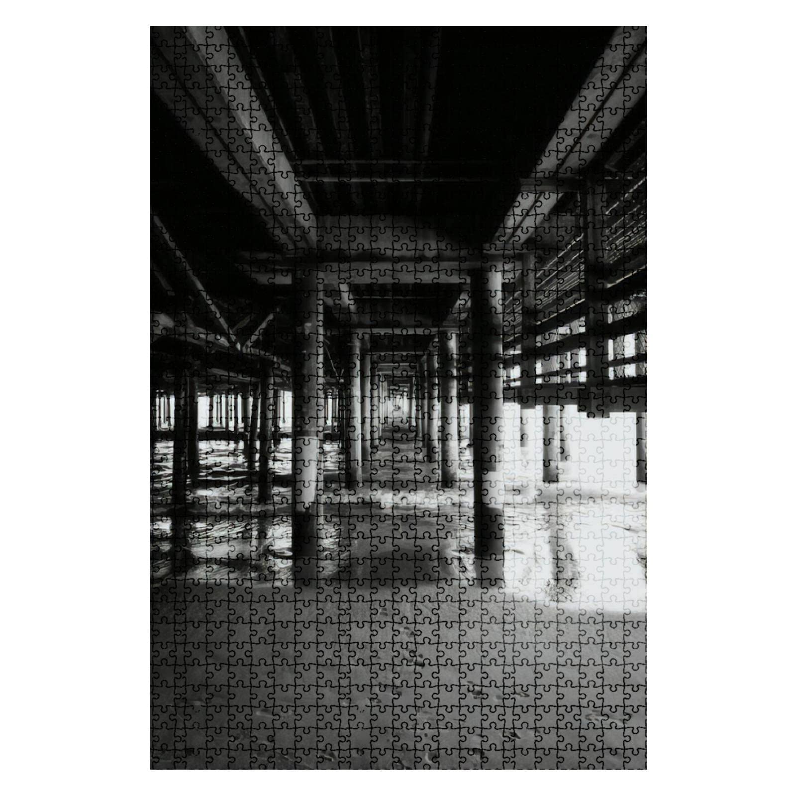 1000-Piece Wooden Jigsaw Puzzle - Black & White Santa Monica Pier Pylons View - Fun Challenging Adult Puzzle Game - Large DIY Educational Toy - Perfect for Home Decor, Family Game Night & Gift Giving