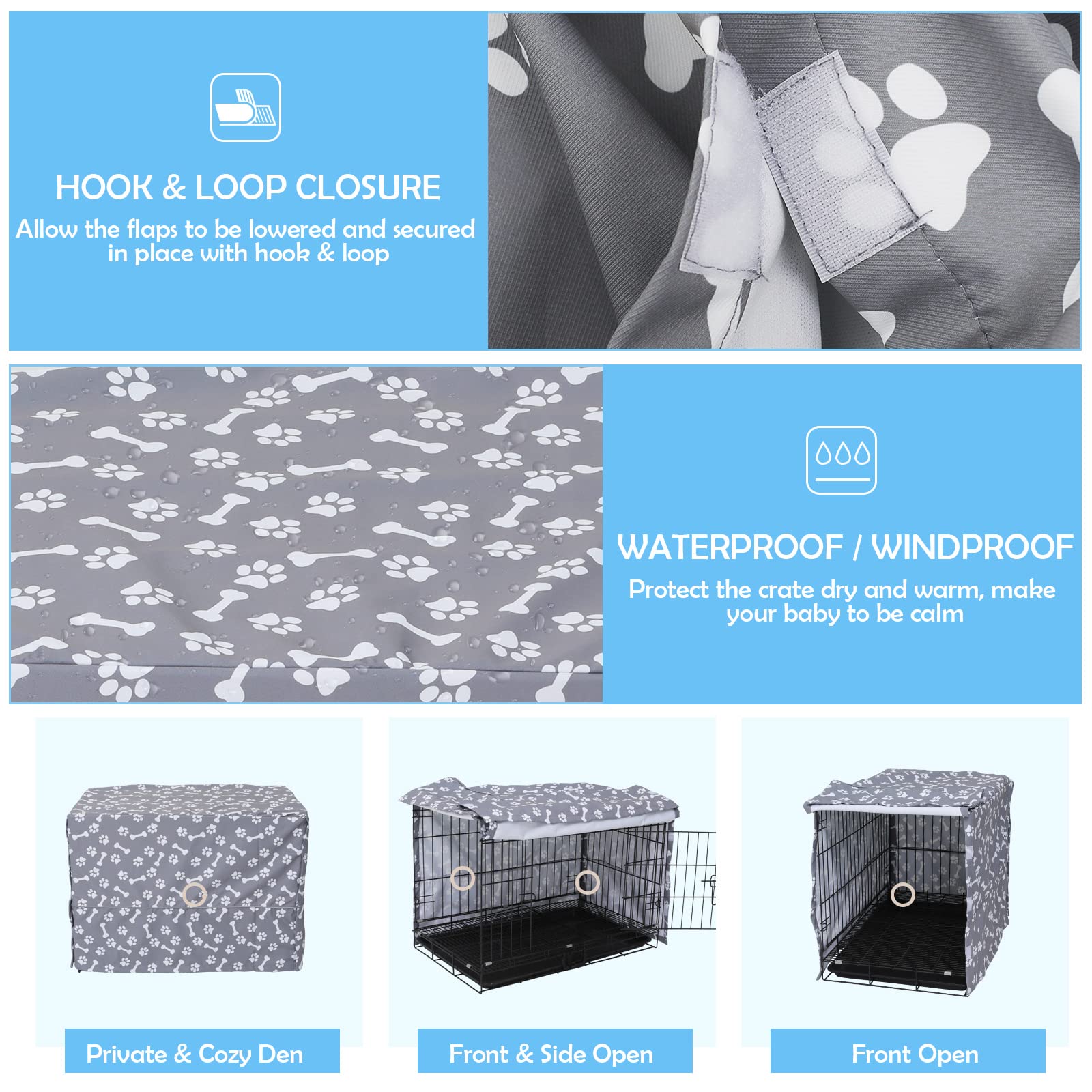 **Heavy Duty Waterproof Nylon Dog Crate Cover for 48-Inch Wire Crates - Easy On/Off & Adjustable - GrayPaw (Cover Only) - Perfect for Travel, Home Use & Kennel Protection**