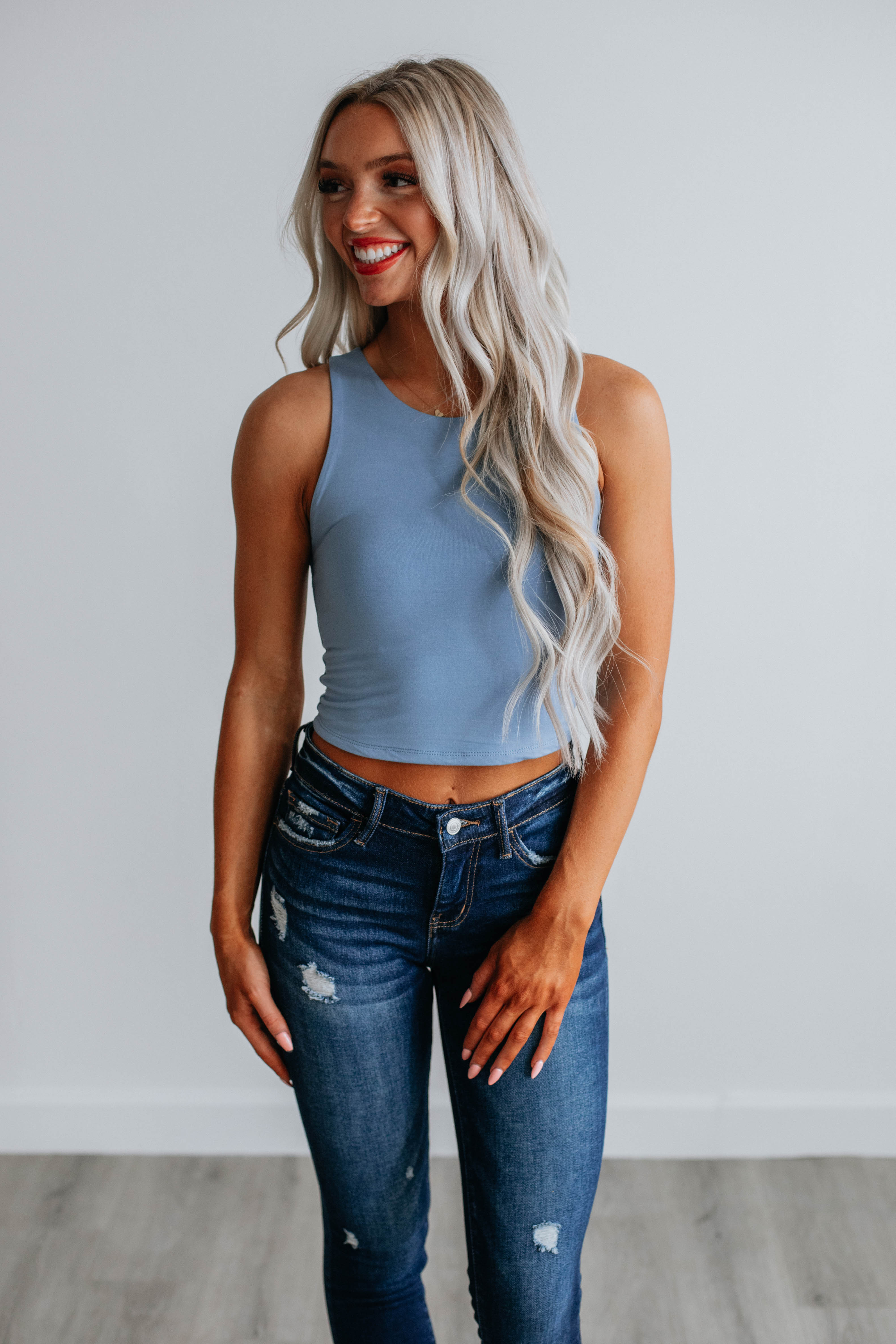 Angelina Basic Tank Top for Women - Soft Cotton Comfort Fit Casual Wear - Powder Blue - Perfect for Summer, Yoga, and Layering