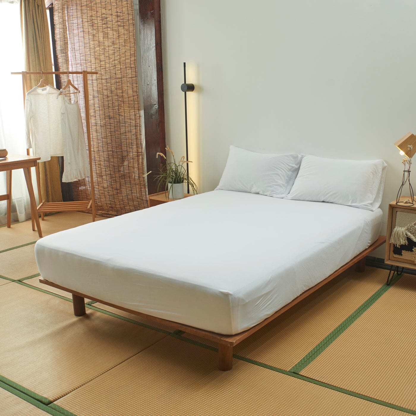 Premium 100% Cotton White Jersey Bed Sheet Set - Soft & Breathable for All Seasons | Perfect for Master Bedroom, Guest Room, or Dormitory