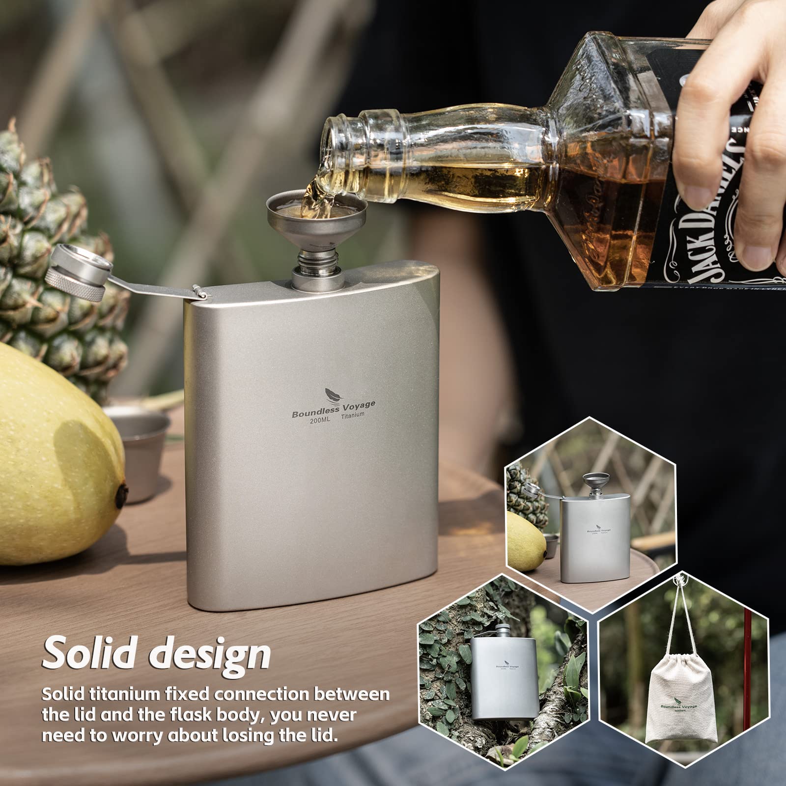 Premium Titanium Ultra-Light Hip Flask with Funnel - Portable Camping Whiskey Bottle for Outdoor Adventures, Picnics & Travel Accessories