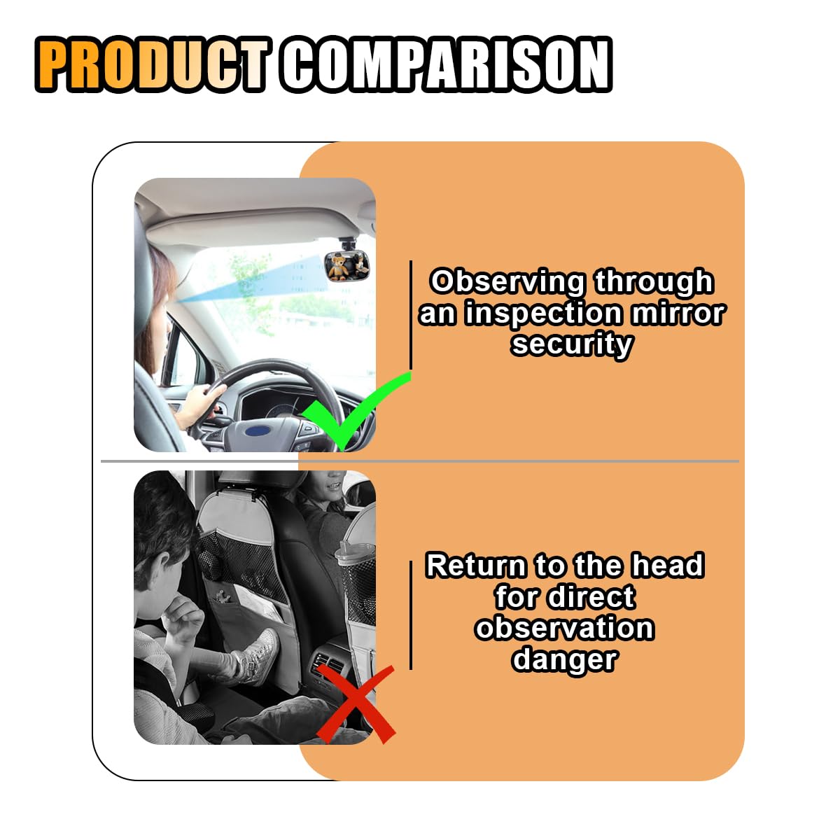Universal Car Rearview Baby Mirror - Wide Angle Adjustable Clip-On Safety Mirror for Backseat Passengers - Black - Perfect for Monitoring Kids & Pets While Driving