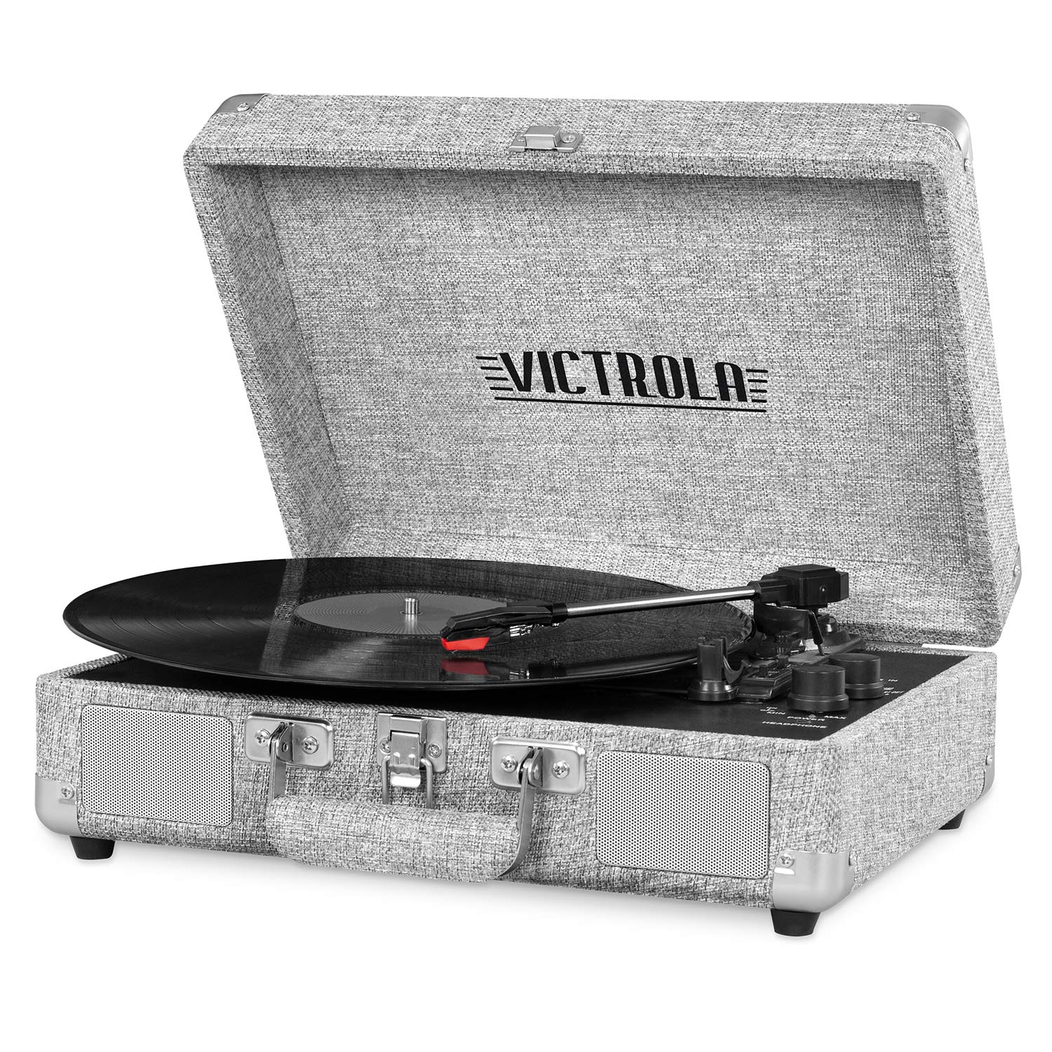 Victrola VWM-100SB-LGY Journey+ Portable Bluetooth Suitcase Record Player - Wireless Vinyl Turntable with Built-in Speakers, Grey - Perfect for Travel, Home Decor & Vintage Music Lovers