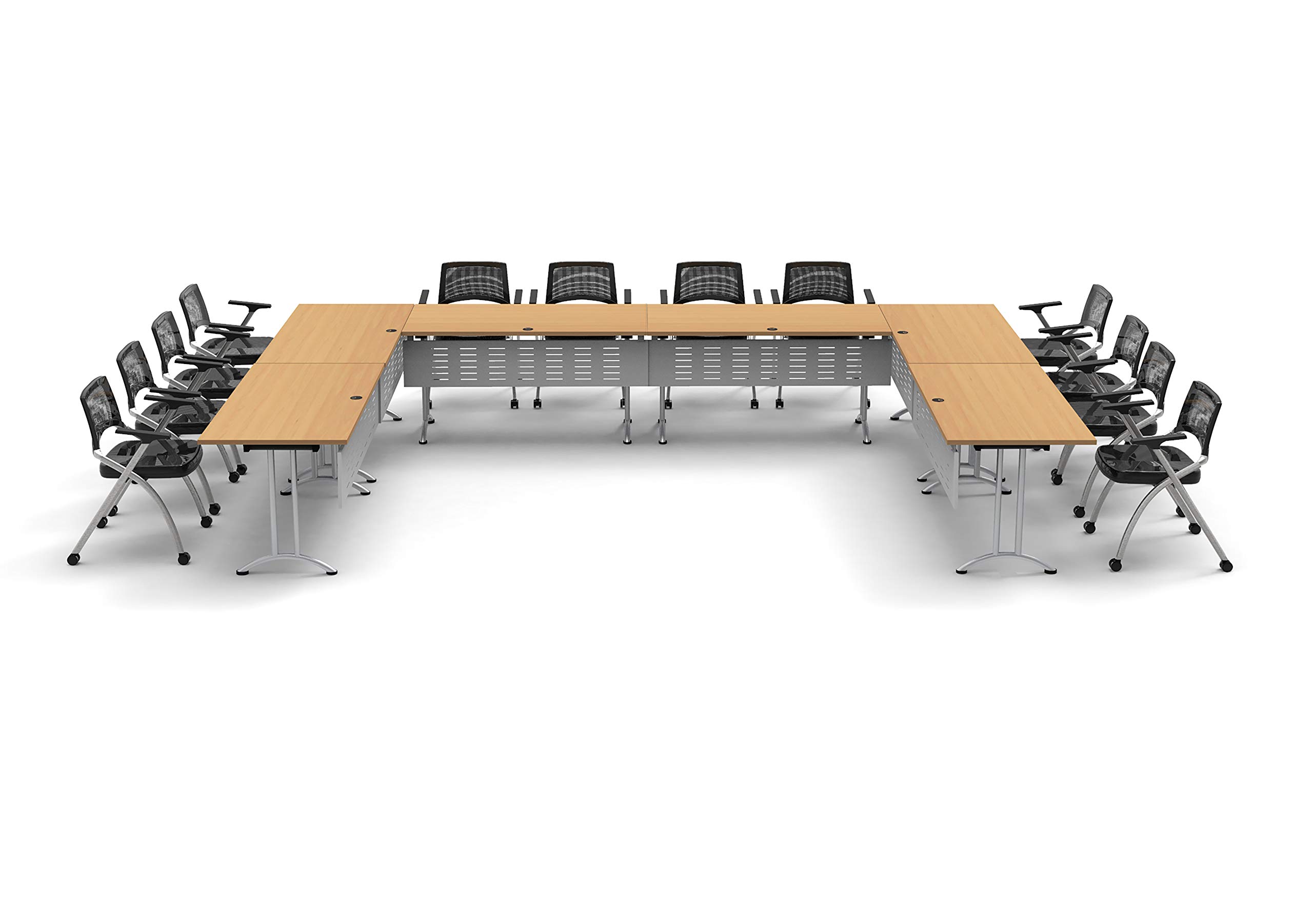 12-Person Folding Conference Table Set with 18pc Beech Chairs & Modesty Panels - Connectable Training Tables for Classrooms, Seminars & Meetings | Space-Saving Nesting Design for Compact Storage | Ideal for Office Training, School Classrooms & Event Spaces