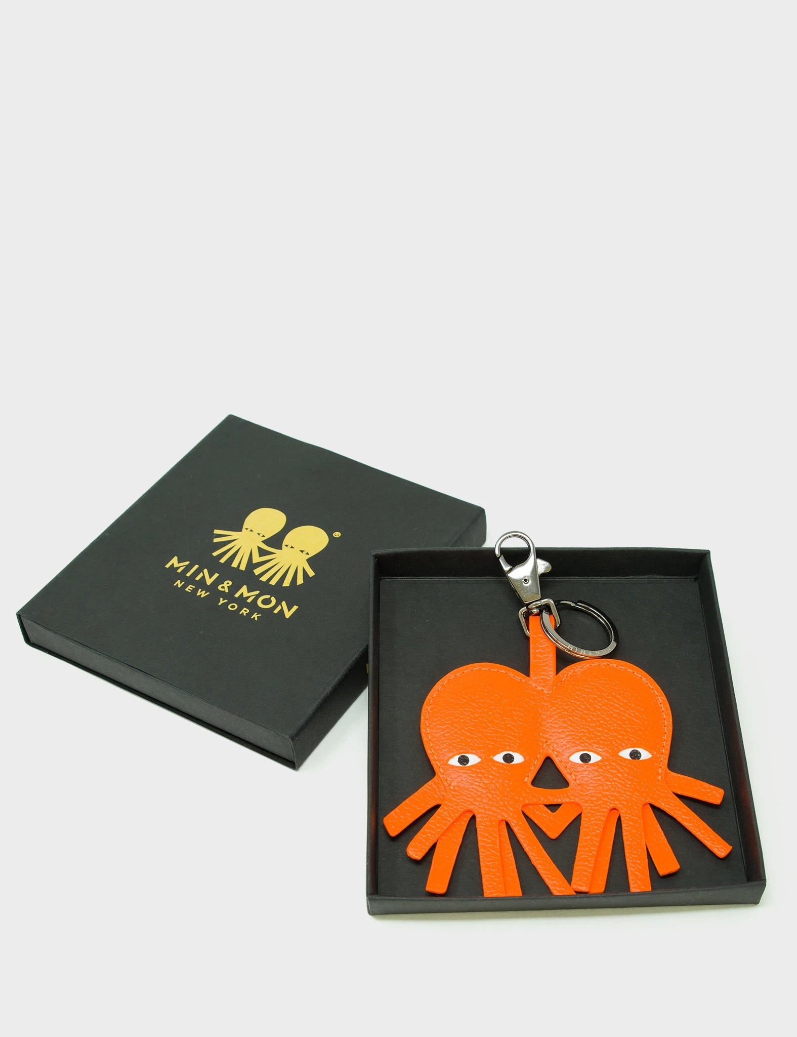 Octotwins Charm Neon Orange Leather Keychain - Cute Octopus Keyring for Bags, Keys & Gifts | Durable PU Leather Accessory for Everyday Use
