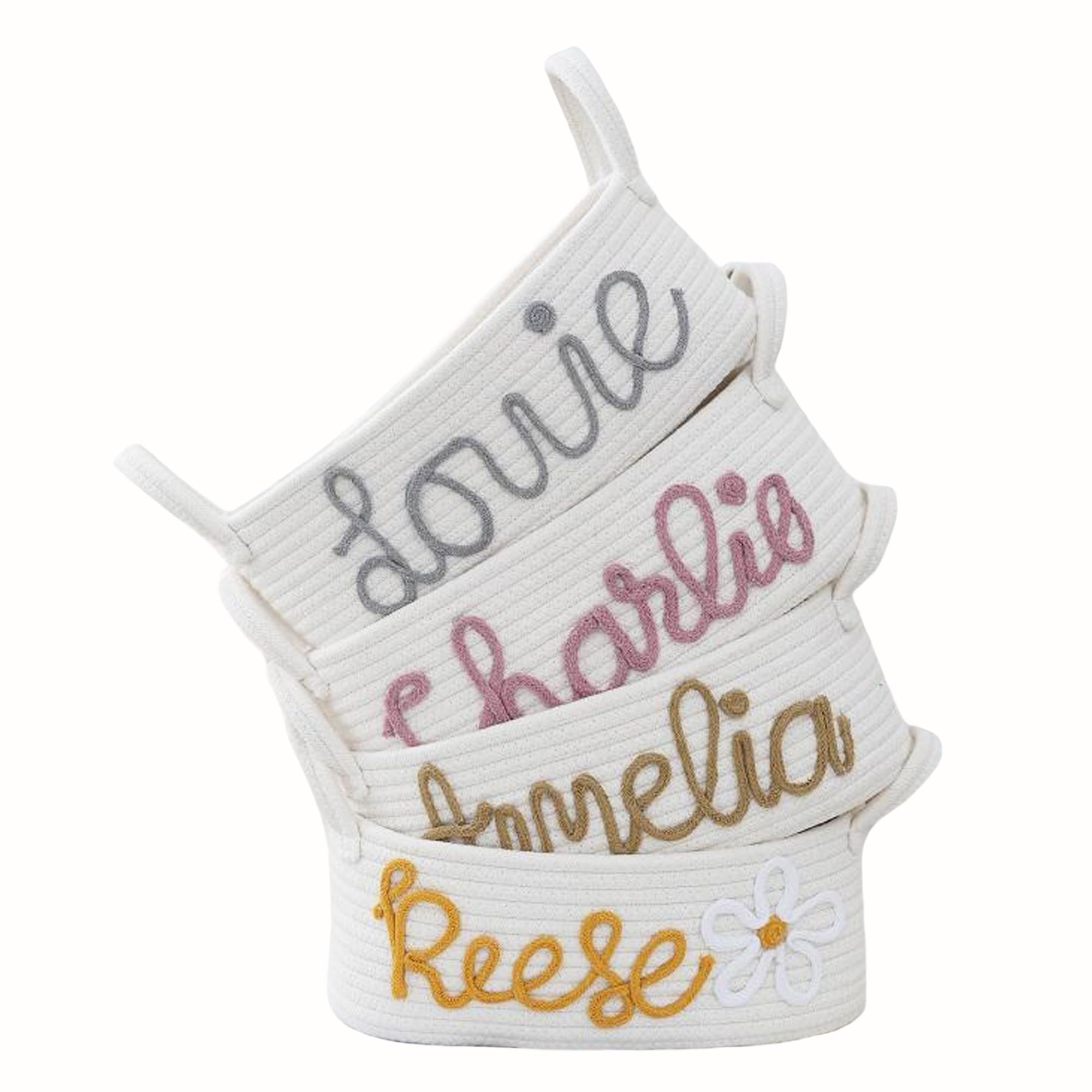 Personalized Baby Name Basket with Handles - Custom Diaper Caddy & Cotton Rope Storage Bin - Perfect Baby Shower Gift & Nursery Organizer for Toys, Clothes & Essentials - Ideal for Bedroom, Bathroom & Playroom (White)