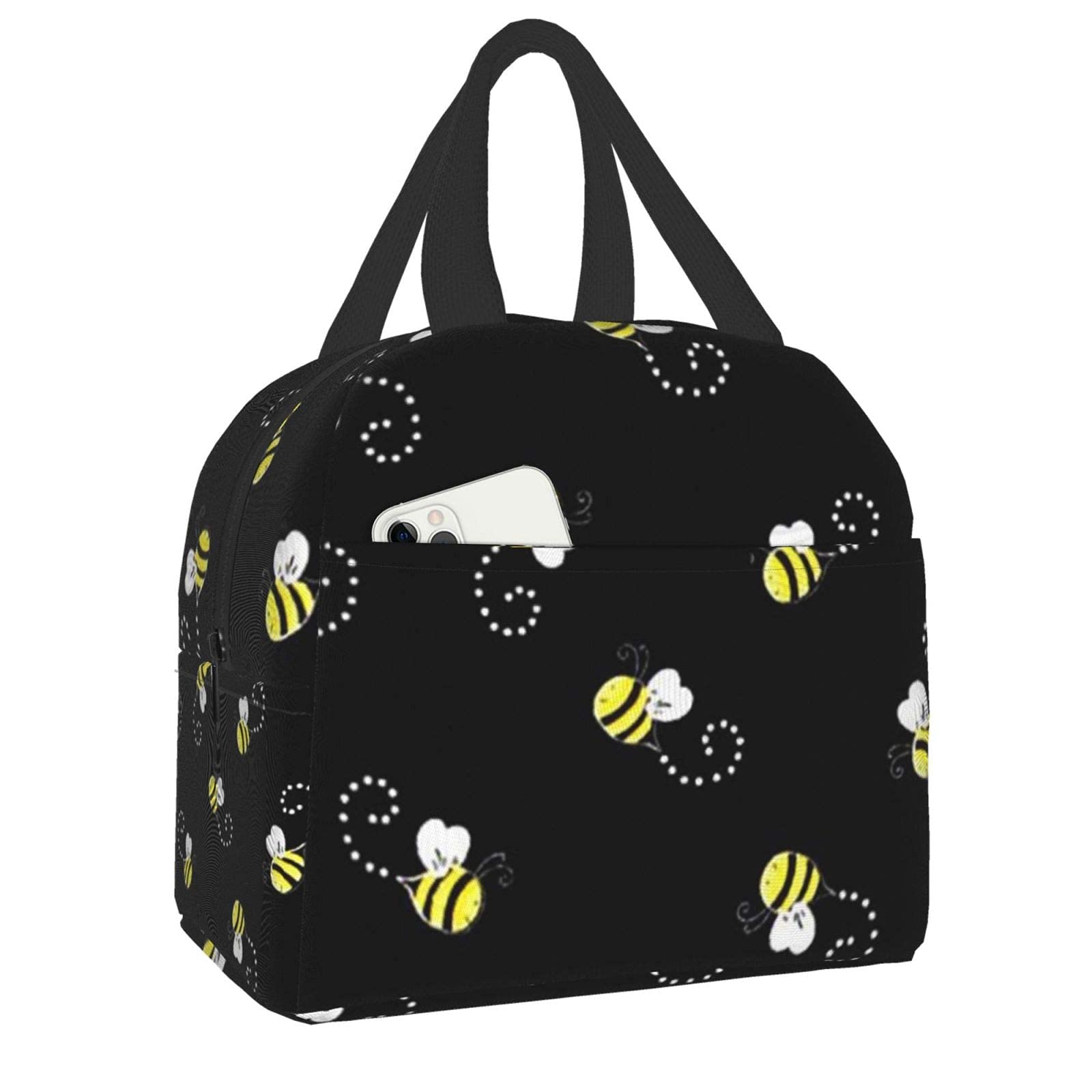 RIUARA Insulated Lunch Bag - Leakproof Cooler Lunch Box for Kids, Men & Women - Reusable Thermal Tote Bag for Office, Work, Picnic & Outdoor Activities - Bees Black Design