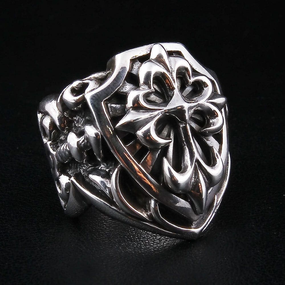 Large Cross Sterling Silver Men's Biker Ring - Gothic Punk Jewelry for Motorcycle Riders & Rock Fashion Enthusiasts
